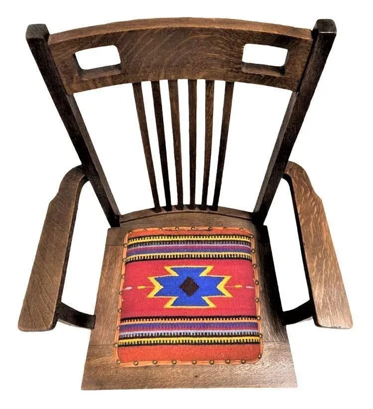 Antique in the Manner of Frank Lloyd Wright - Prairie Style Quarter Sawn Oak Arm Chair With Hand Wov - 2