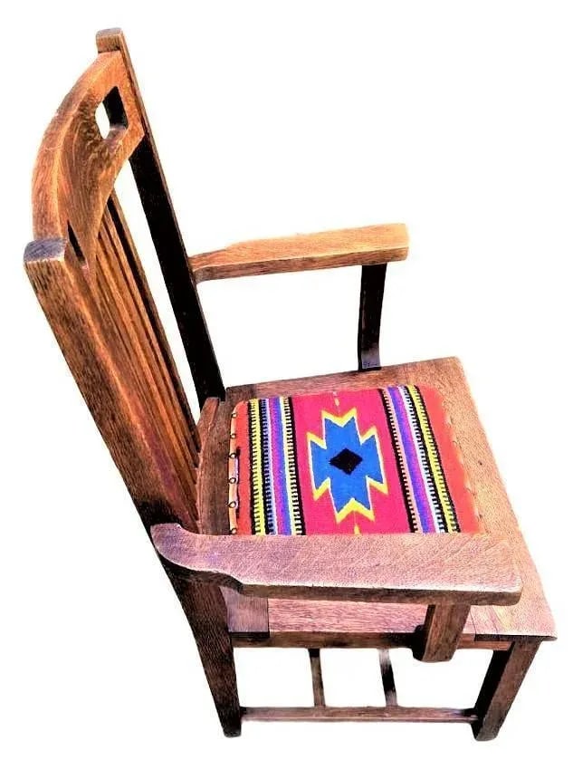 Antique in the Manner of Frank Lloyd Wright - Prairie Style Quarter Sawn Oak Arm Chair With Hand Wov - 3
