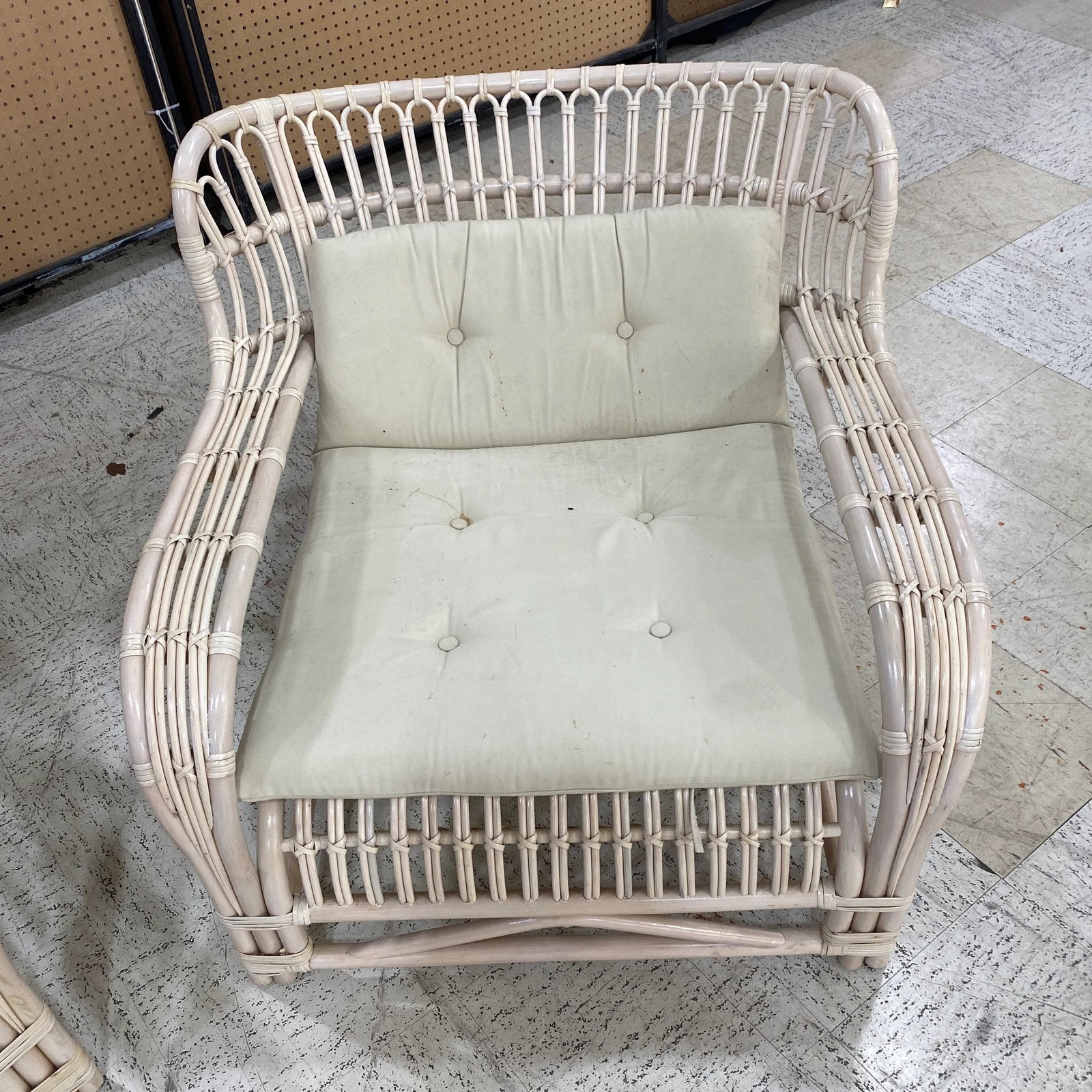 Vintage 1970s White Woven Rattan Curved Arm Chairs- Set of 2 - 11