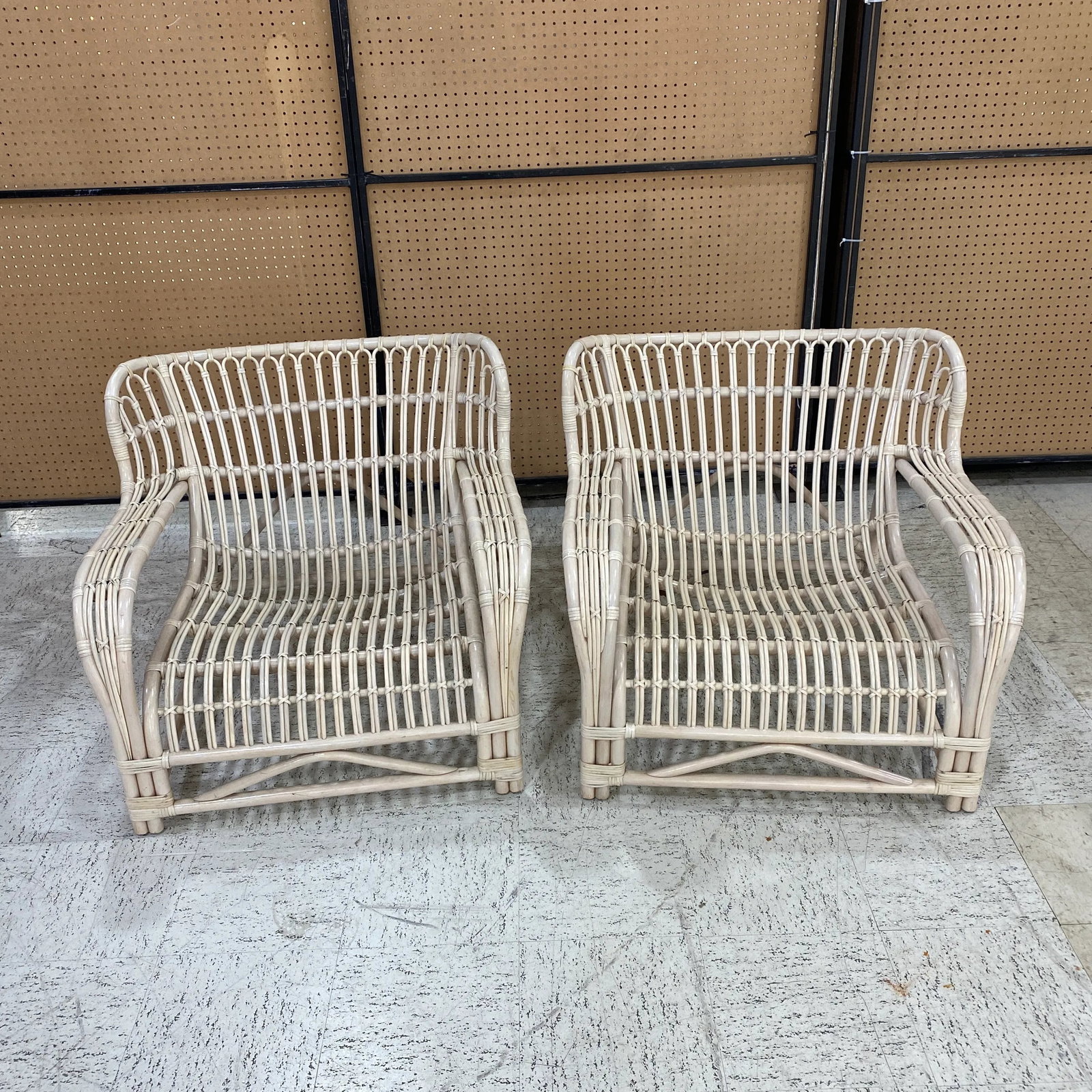 Vintage 1970s White Woven Rattan Curved Arm Chairs- Set of 2 - 3