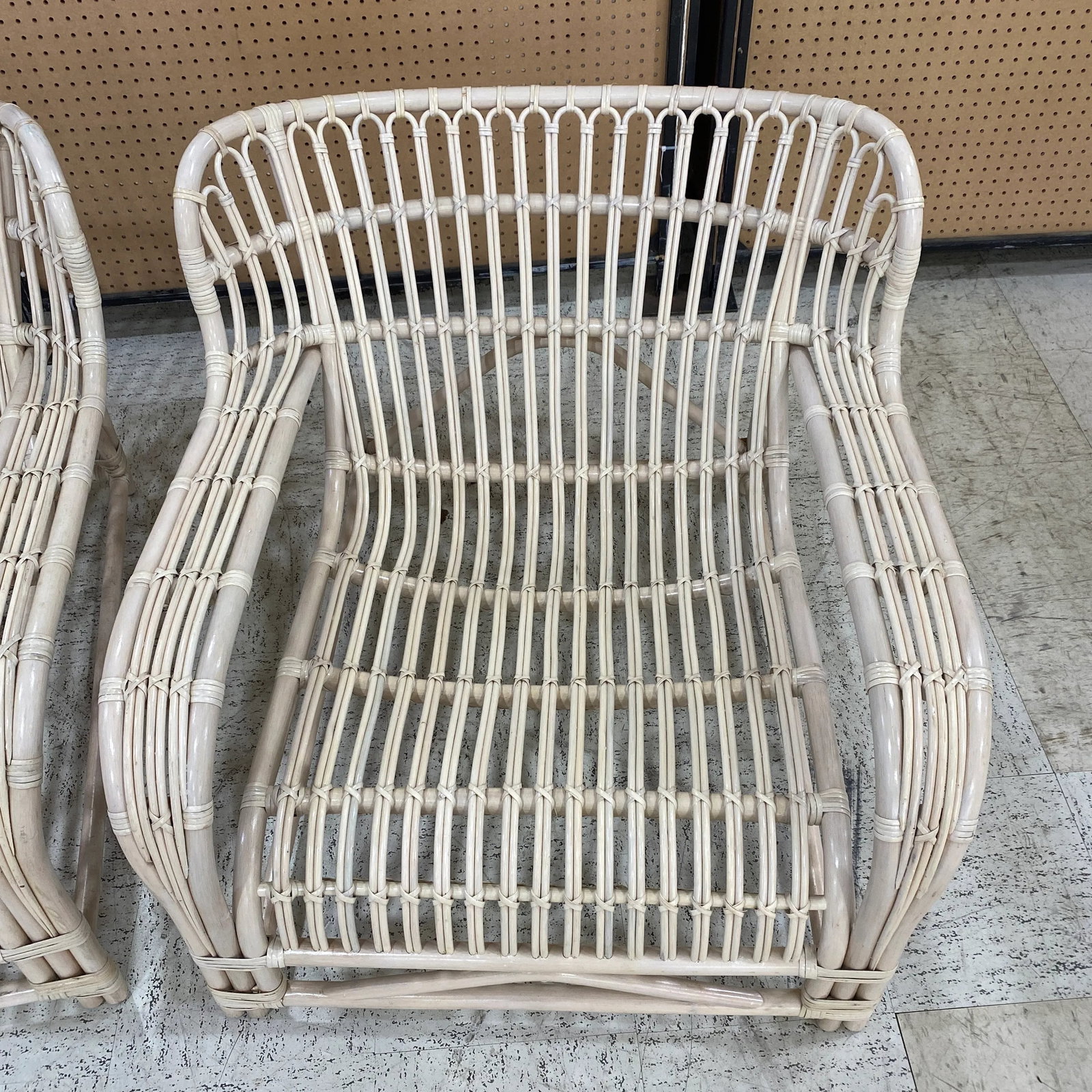 Vintage 1970s White Woven Rattan Curved Arm Chairs- Set of 2 - 4