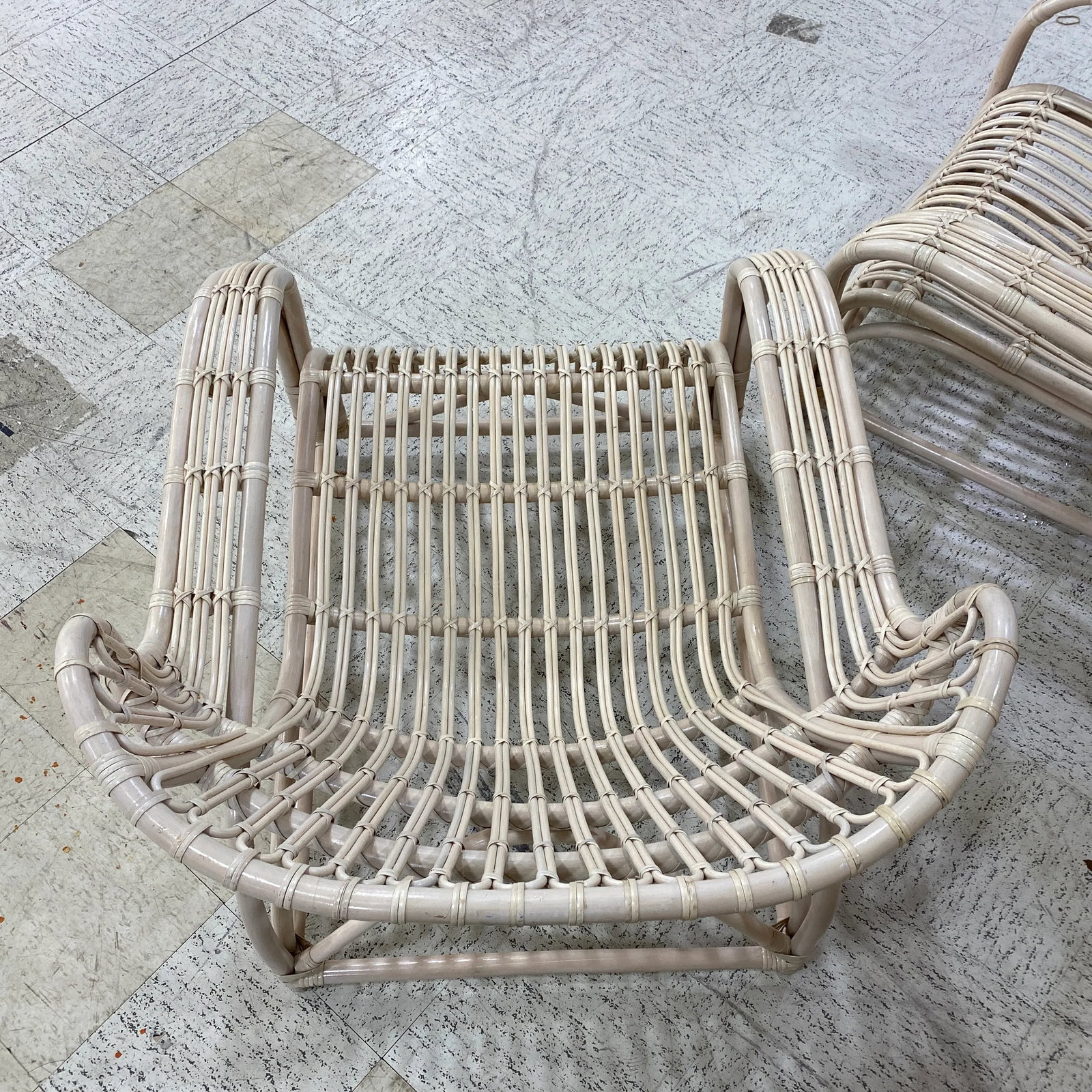 Vintage 1970s White Woven Rattan Curved Arm Chairs- Set of 2 - 8