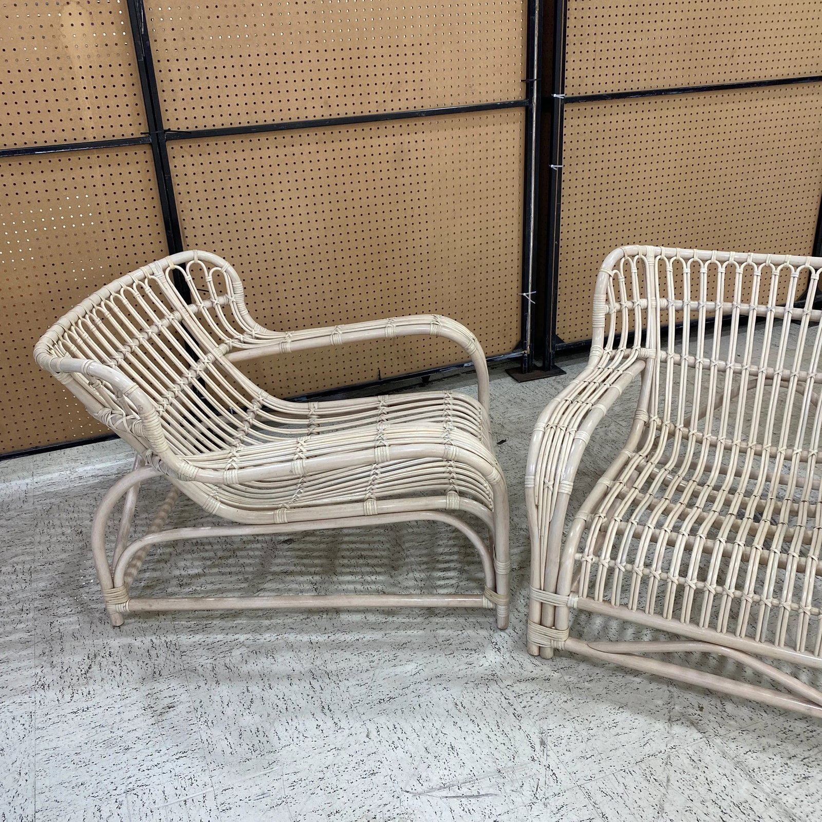 Vintage 1970s White Woven Rattan Curved Arm Chairs- Set of 2 - 9