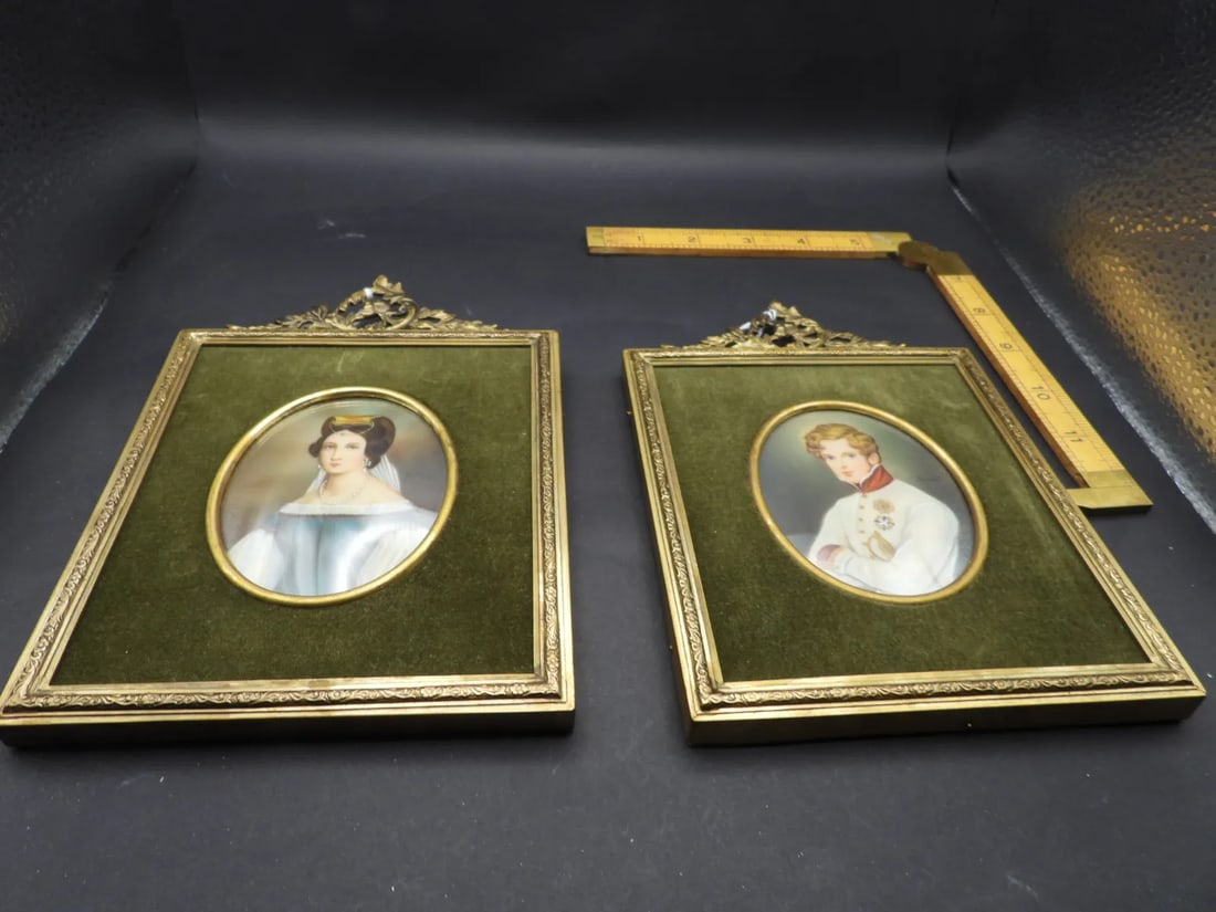 Pair of Miniature Portraits 19th Century European Continental Officer & His Wife Matilda & Joseph - 3