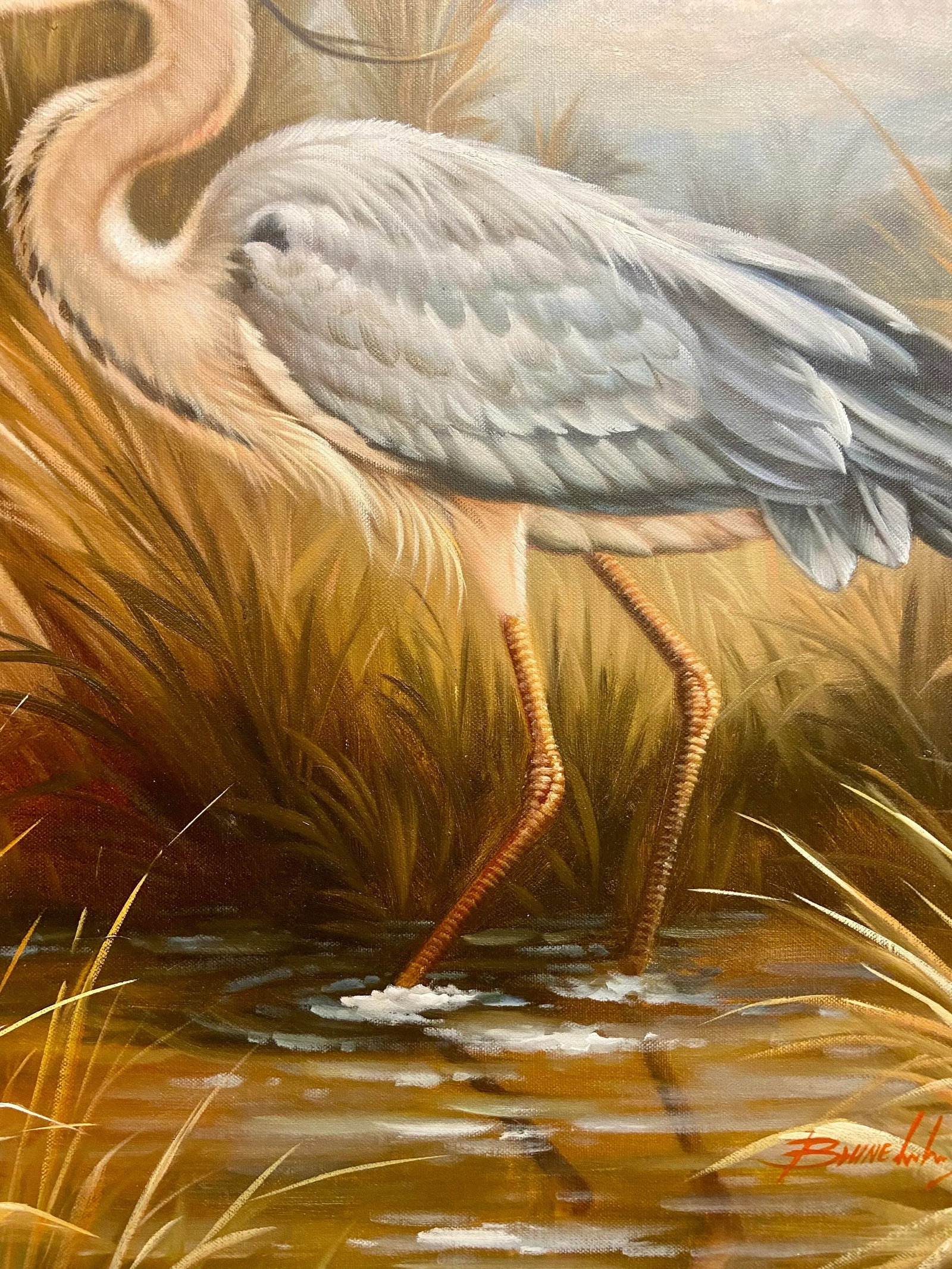 Contemporary Heron, Original Oil on Canvas, Framed - 4