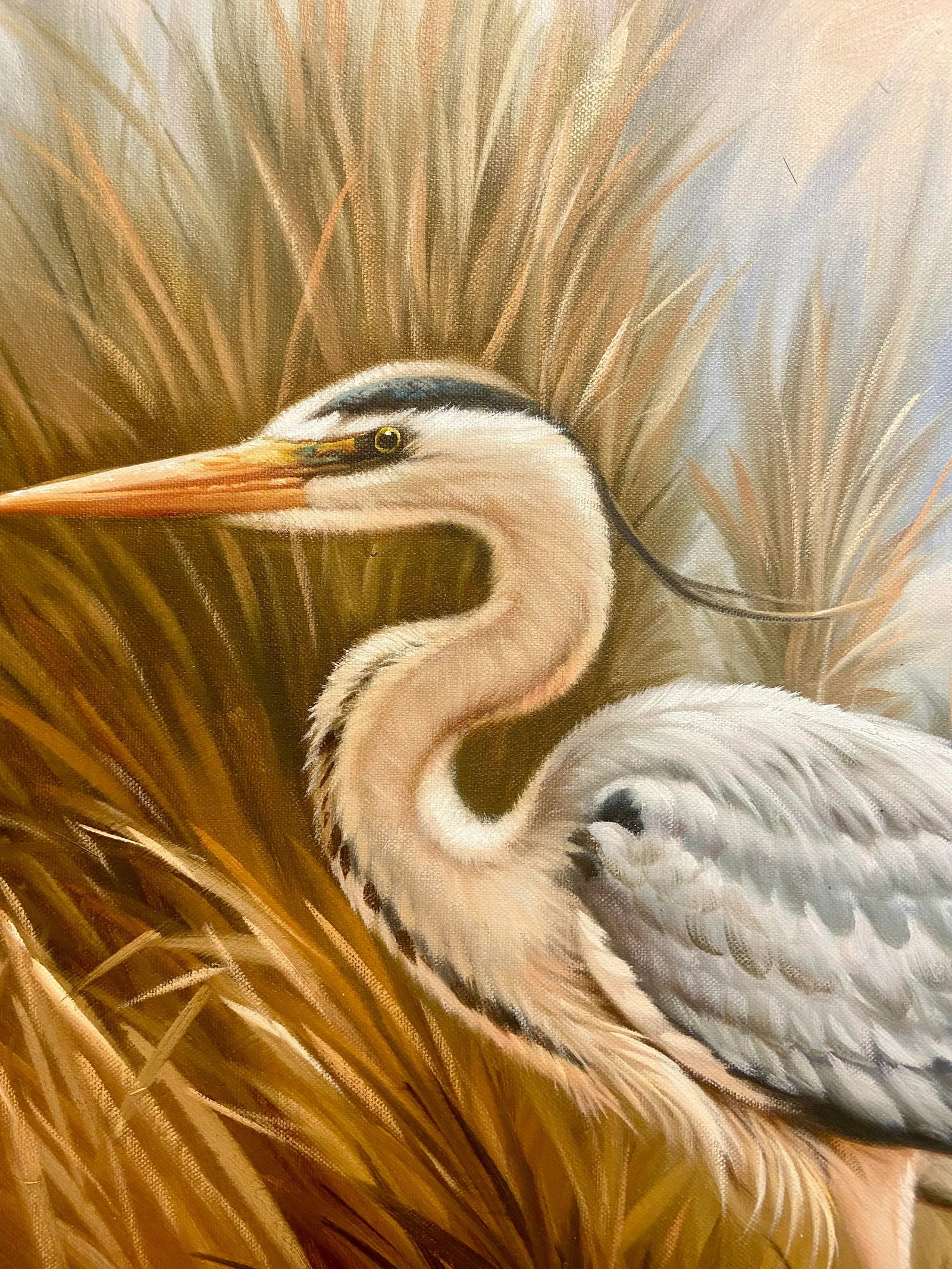Contemporary Heron, Original Oil on Canvas, Framed - 6