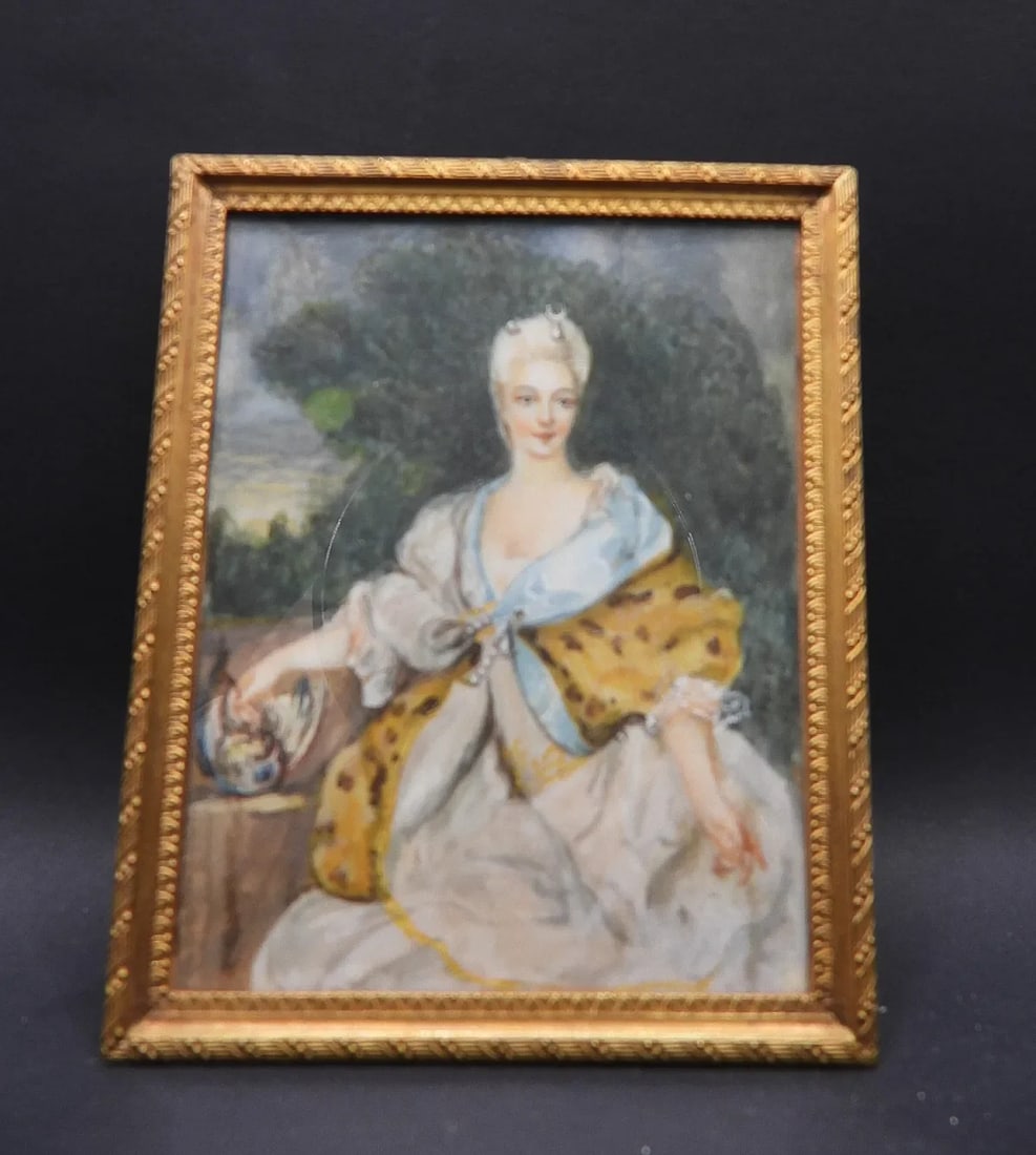 18th C French Louis XVI Court Style Miniature Portrait a Young Lady W Blue Shawl Signed Dumas - 2