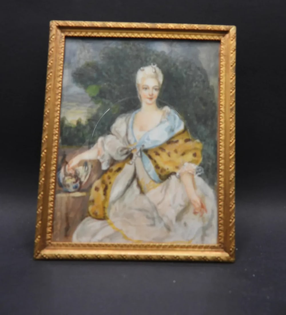 18th C French Louis XVI Court Style Miniature Portrait a Young Lady W Blue Shawl Signed Dumas - 3