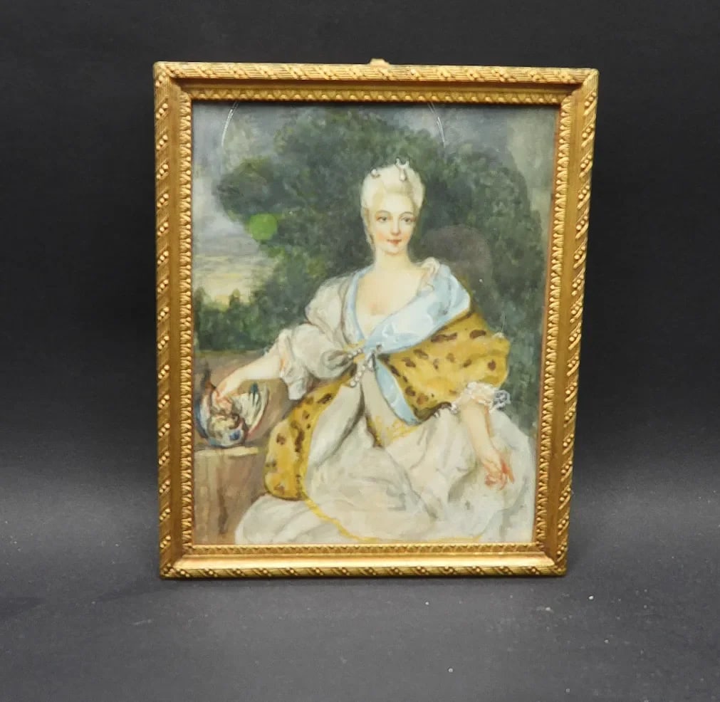 18th C French Louis XVI Court Style Miniature Portrait a Young Lady W Blue Shawl Signed Dumas - 4