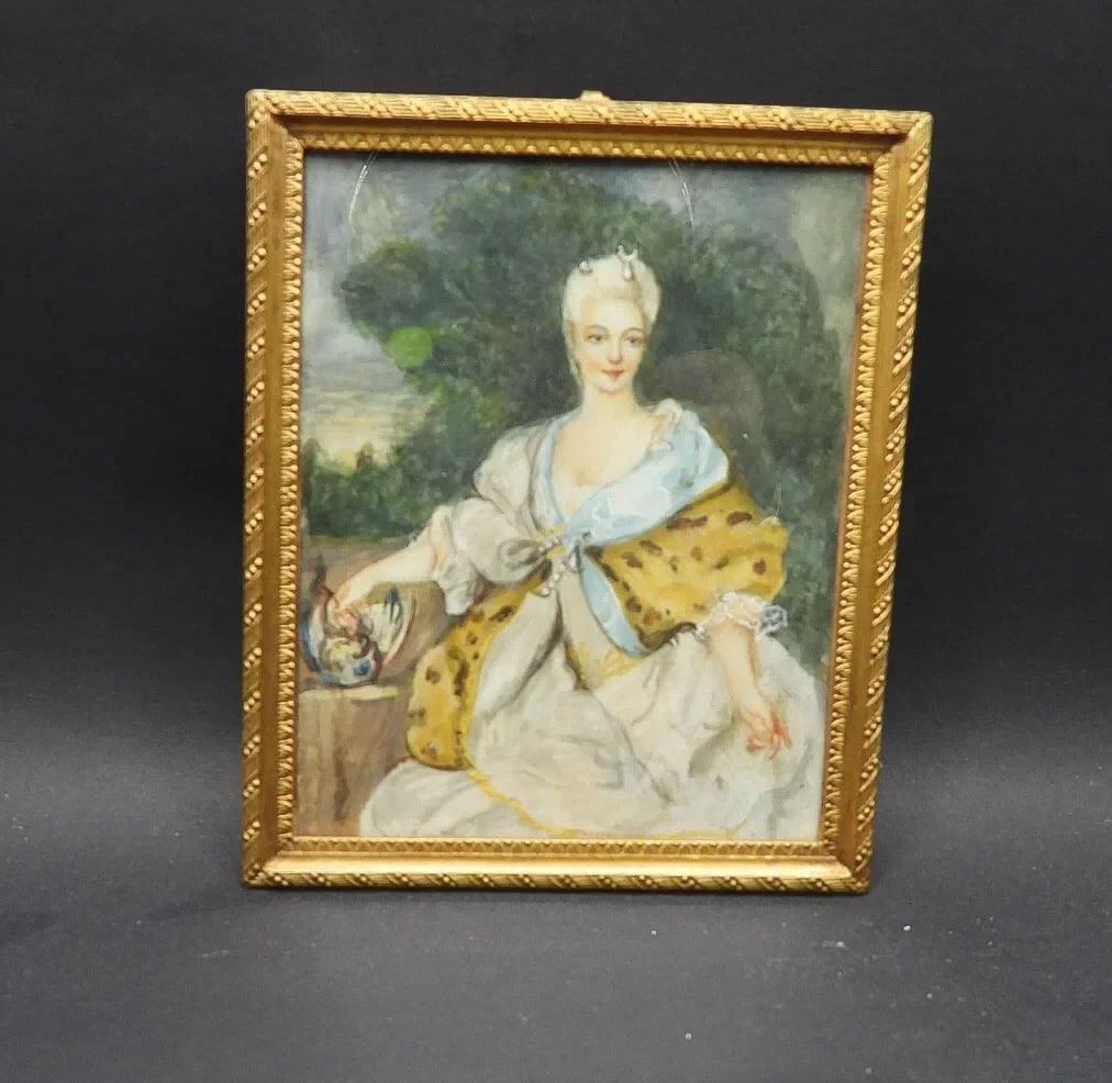 18th C French Louis XVI Court Style Miniature Portrait a Young Lady W Blue Shawl Signed Dumas - 5