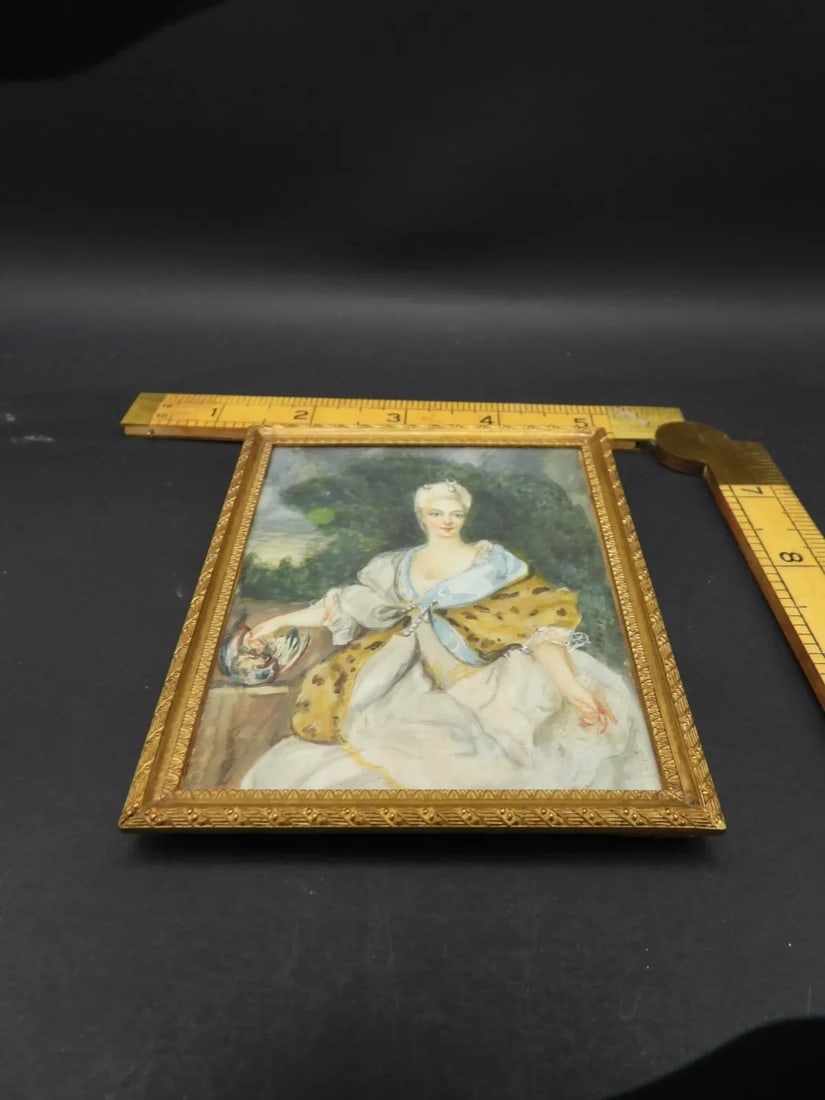 18th C French Louis XVI Court Style Miniature Portrait a Young Lady W Blue Shawl Signed Dumas - 7