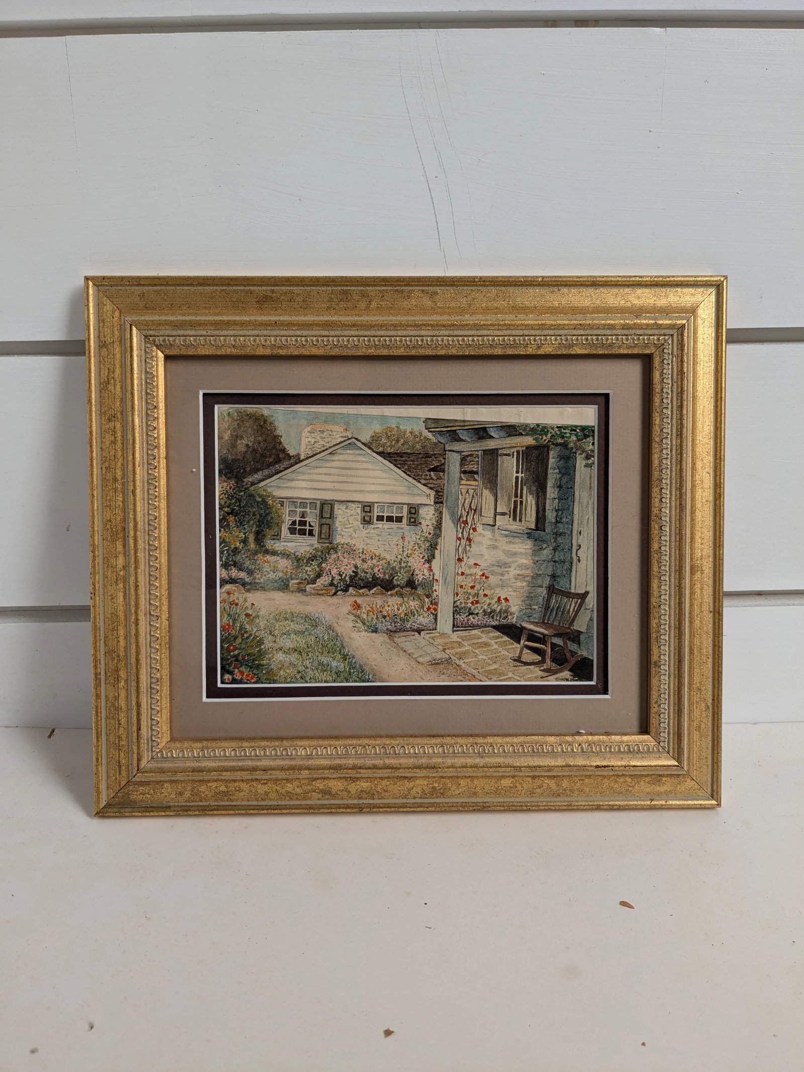 1920s Watercolor of Country Cottage by w.c. Vincent - Framed Vintage Landscape - 2