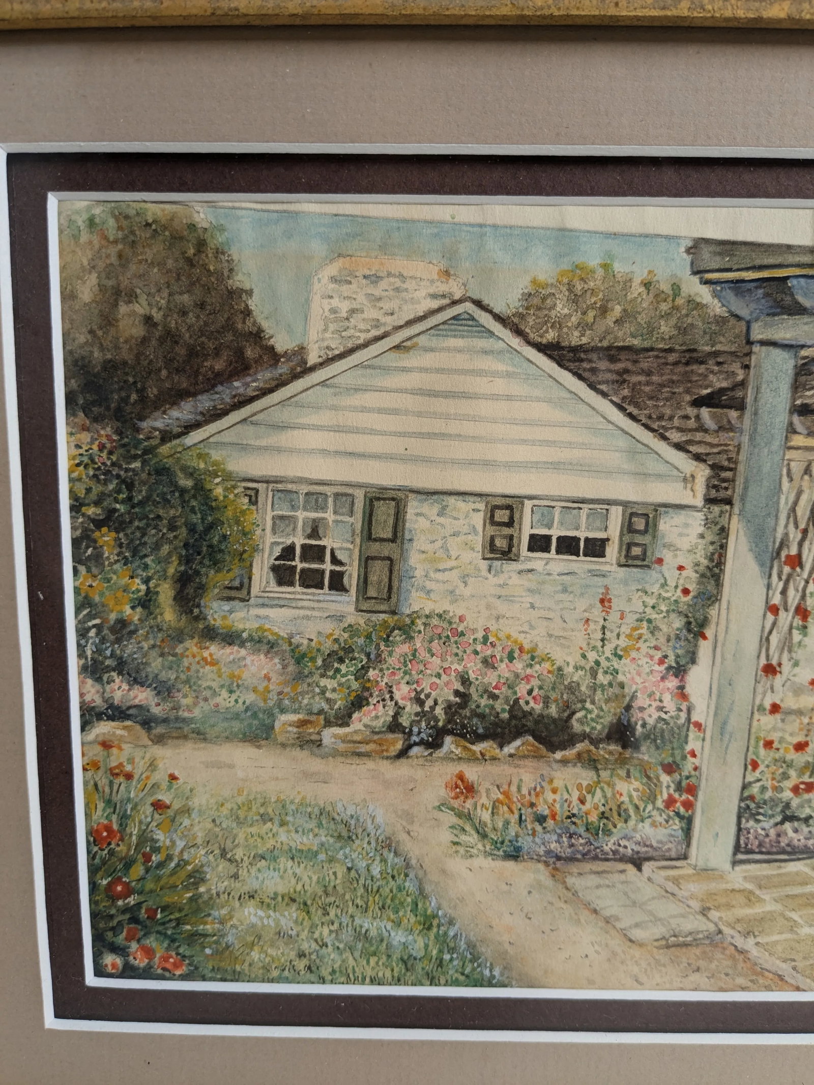 1920s Watercolor of Country Cottage by w.c. Vincent - Framed Vintage Landscape - 3