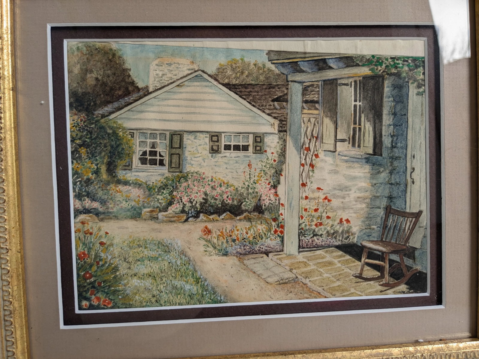 1920s Watercolor of Country Cottage by w.c. Vincent - Framed Vintage Landscape - 4