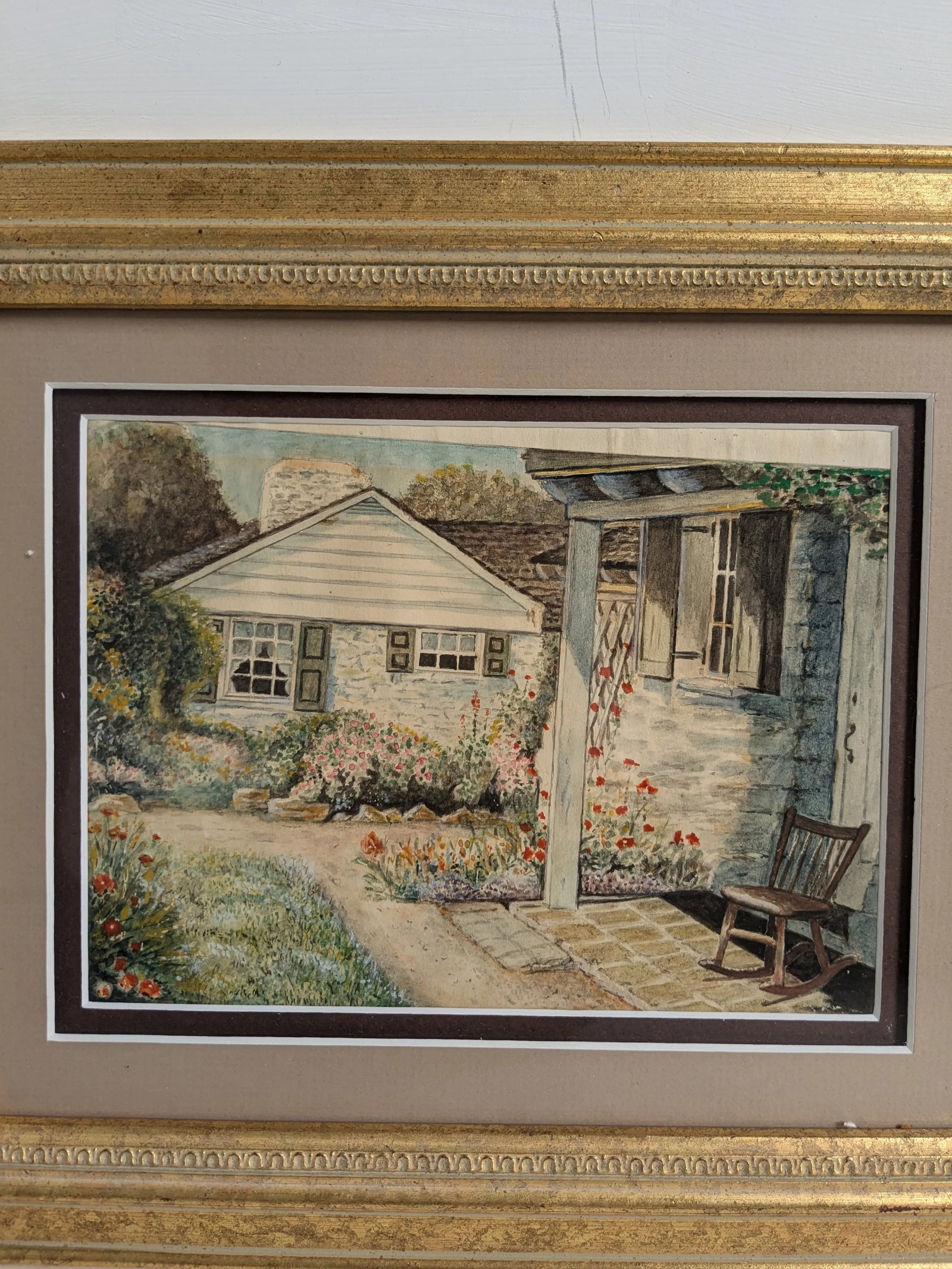 1920s Watercolor of Country Cottage by w.c. Vincent - Framed Vintage Landscape - 5