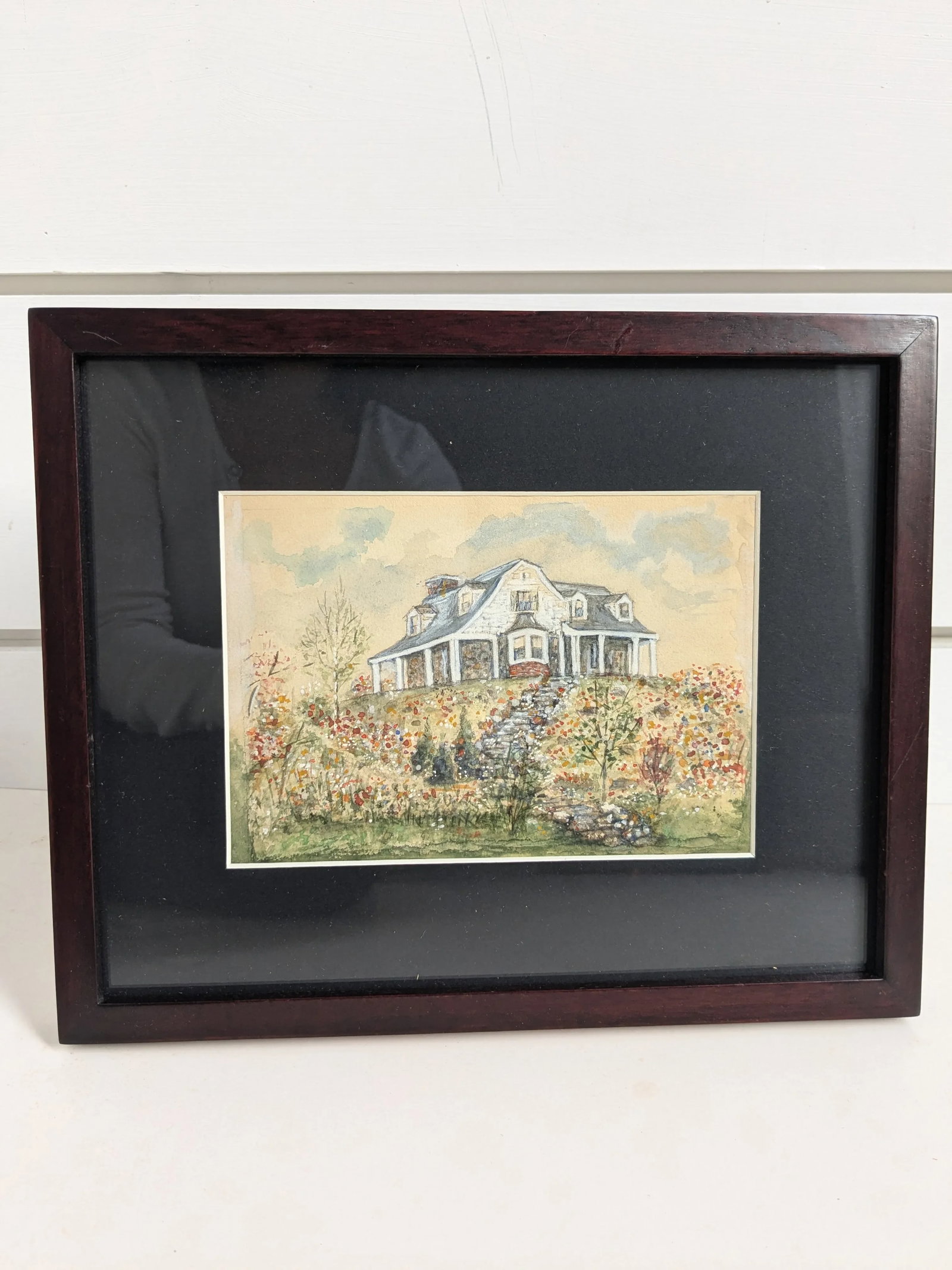 1920s Framed Artist Watercolor Painting of a Cape Cod Style House - 2