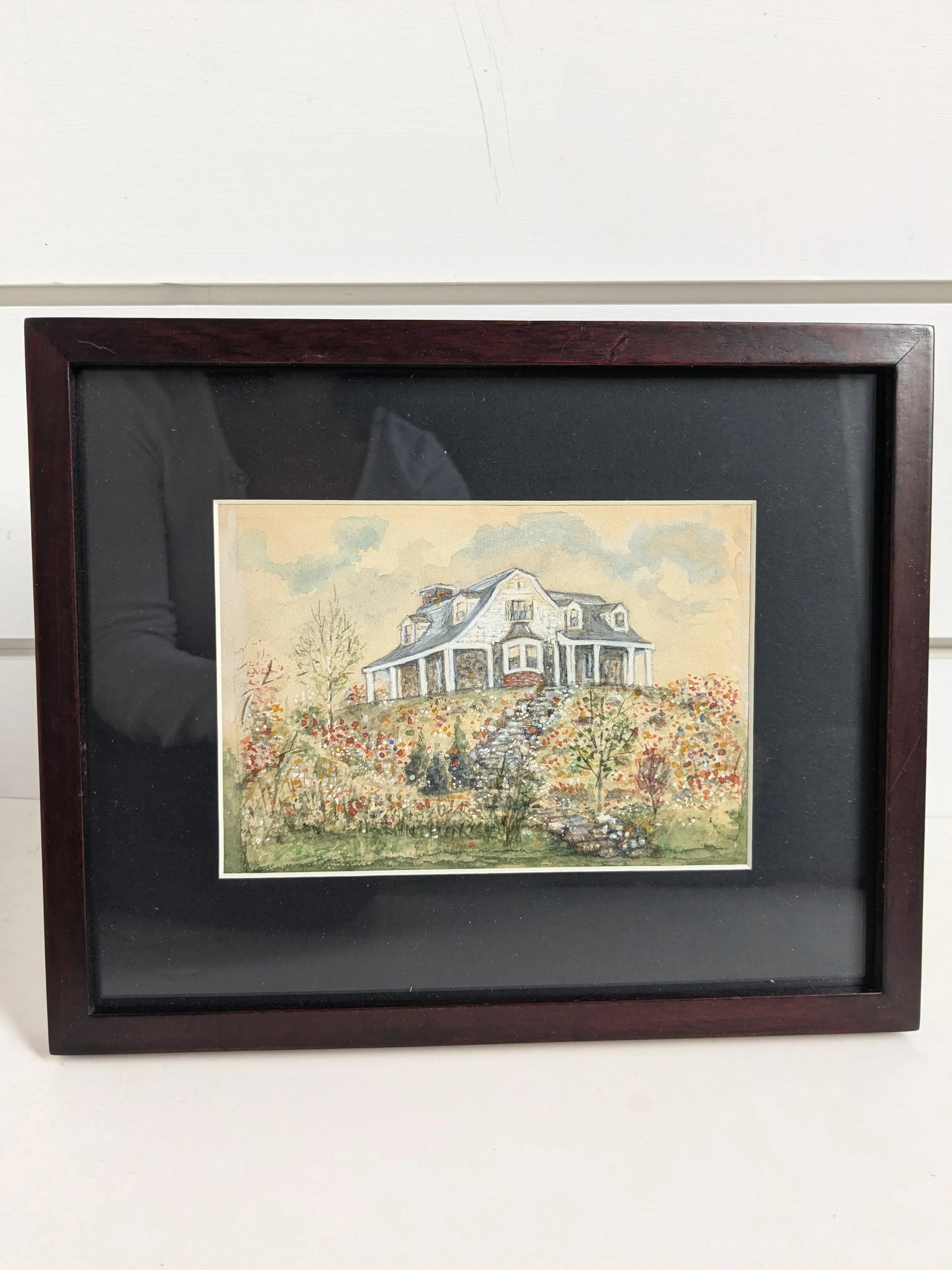 1920s Framed Artist Watercolor Painting of a Cape Cod Style House - 3