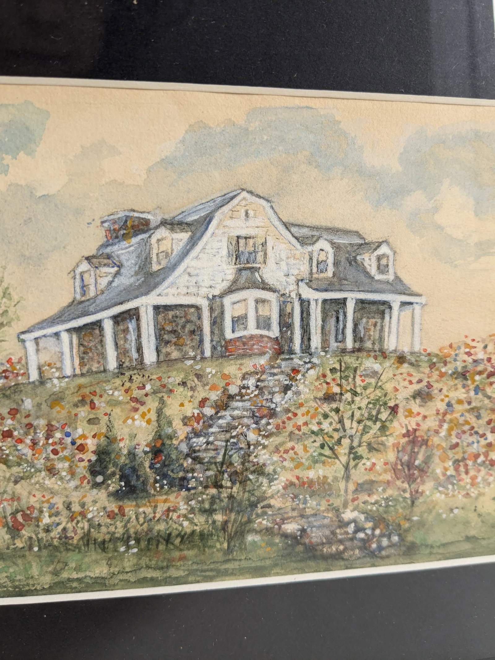 1920s Framed Artist Watercolor Painting of a Cape Cod Style House - 4