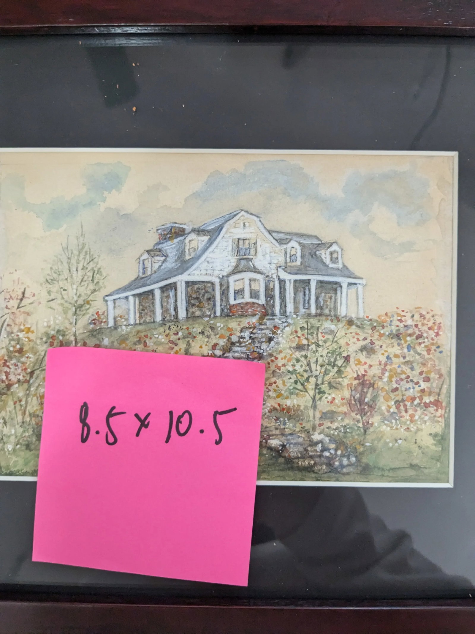1920s Framed Artist Watercolor Painting of a Cape Cod Style House - 6