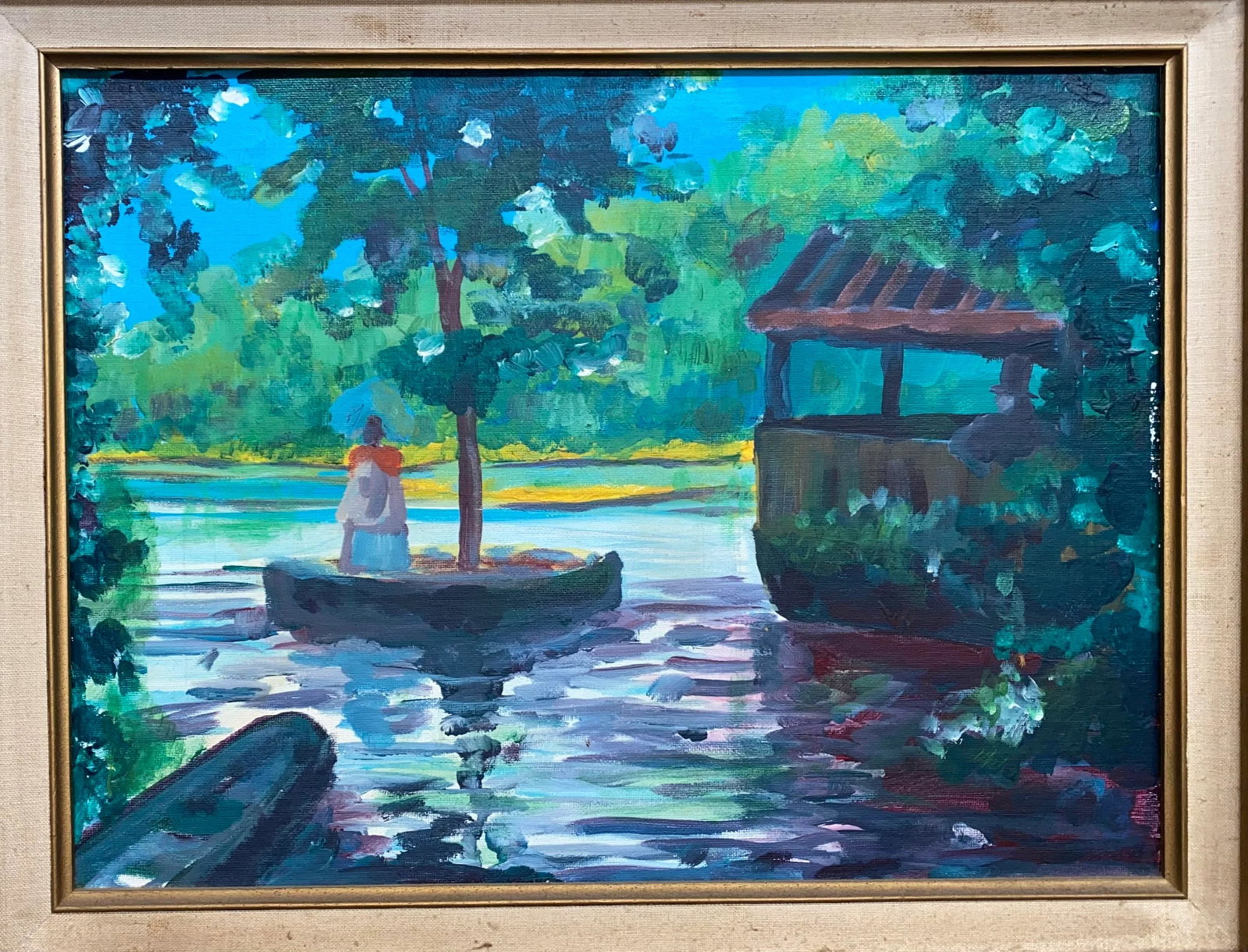 Framed Impressionist Lake Scene - Original Oil Painting - 2