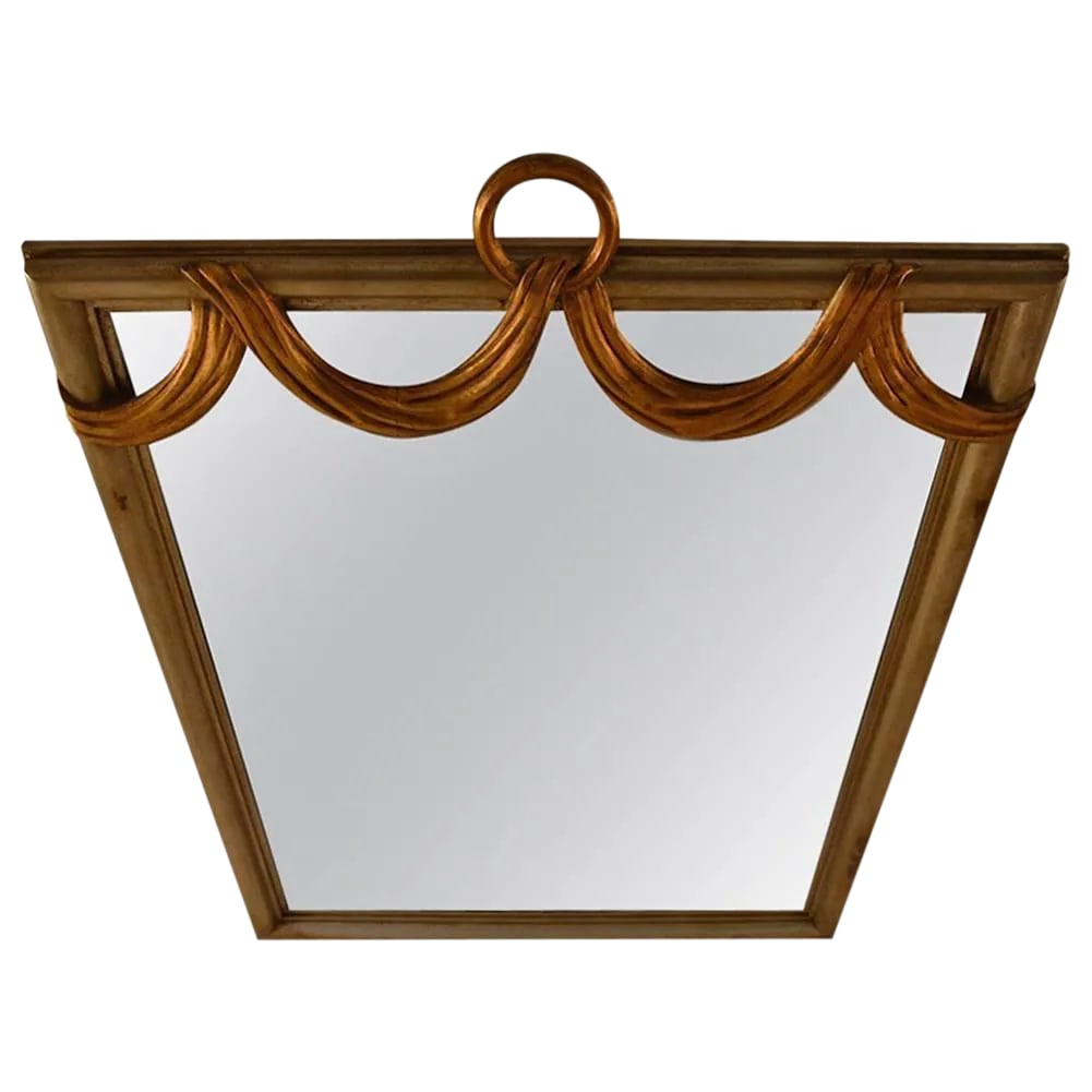 Gilt Swag Ring Mirror: Silver gilt frame, with gold gilt "drape" decoration. Probably French, Art Deco style decorative mirror. Condition: Alterations: Original Condition Unaltered Imperfections: Some Imperfections