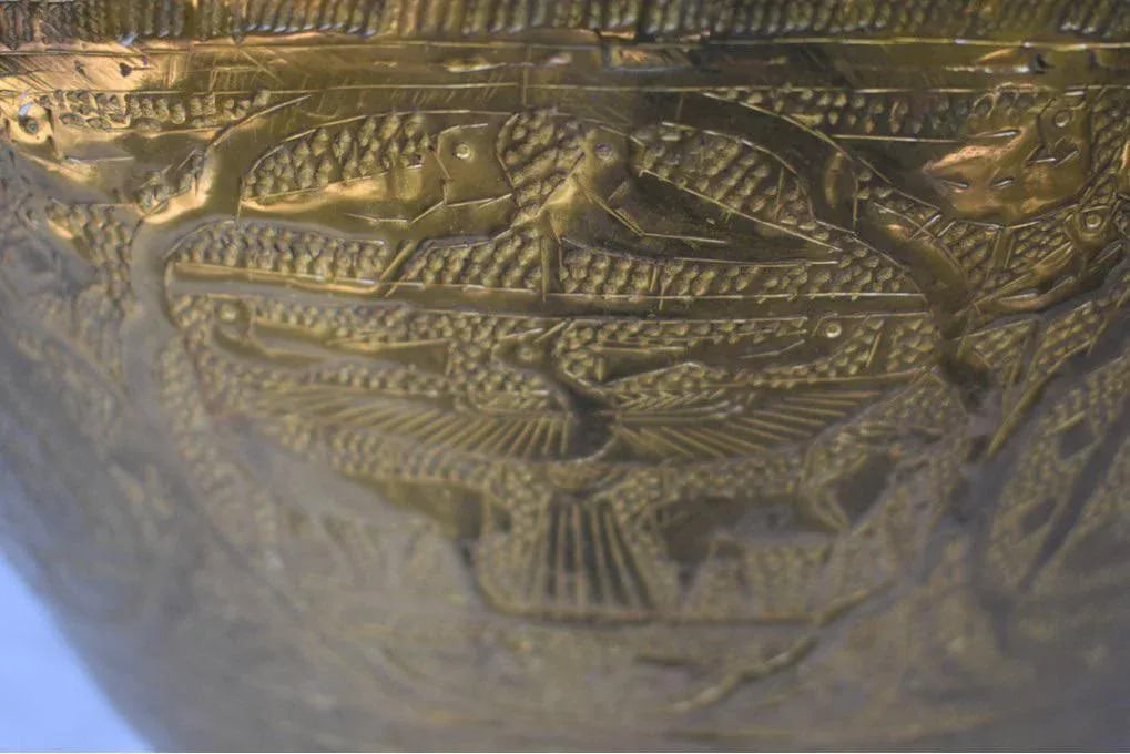 Vintage Syrian Brass Hand-Etched Cachepots - a Pair - 7