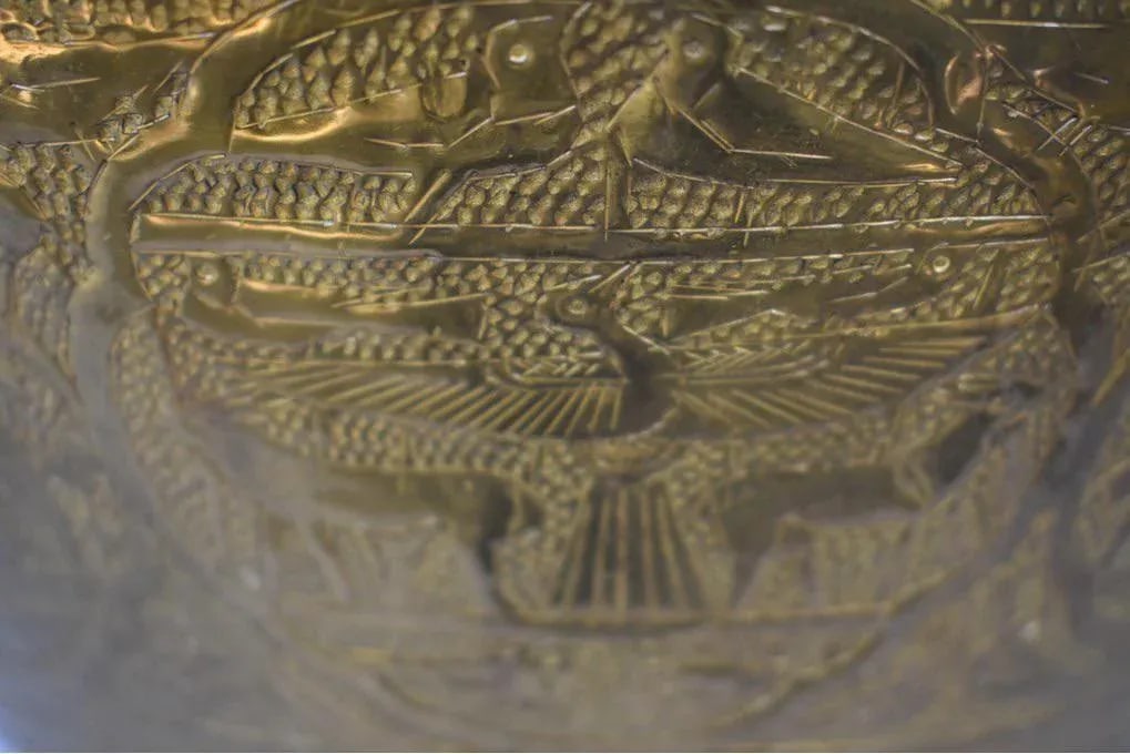 Vintage Syrian Brass Hand-Etched Cachepots - a Pair - 8