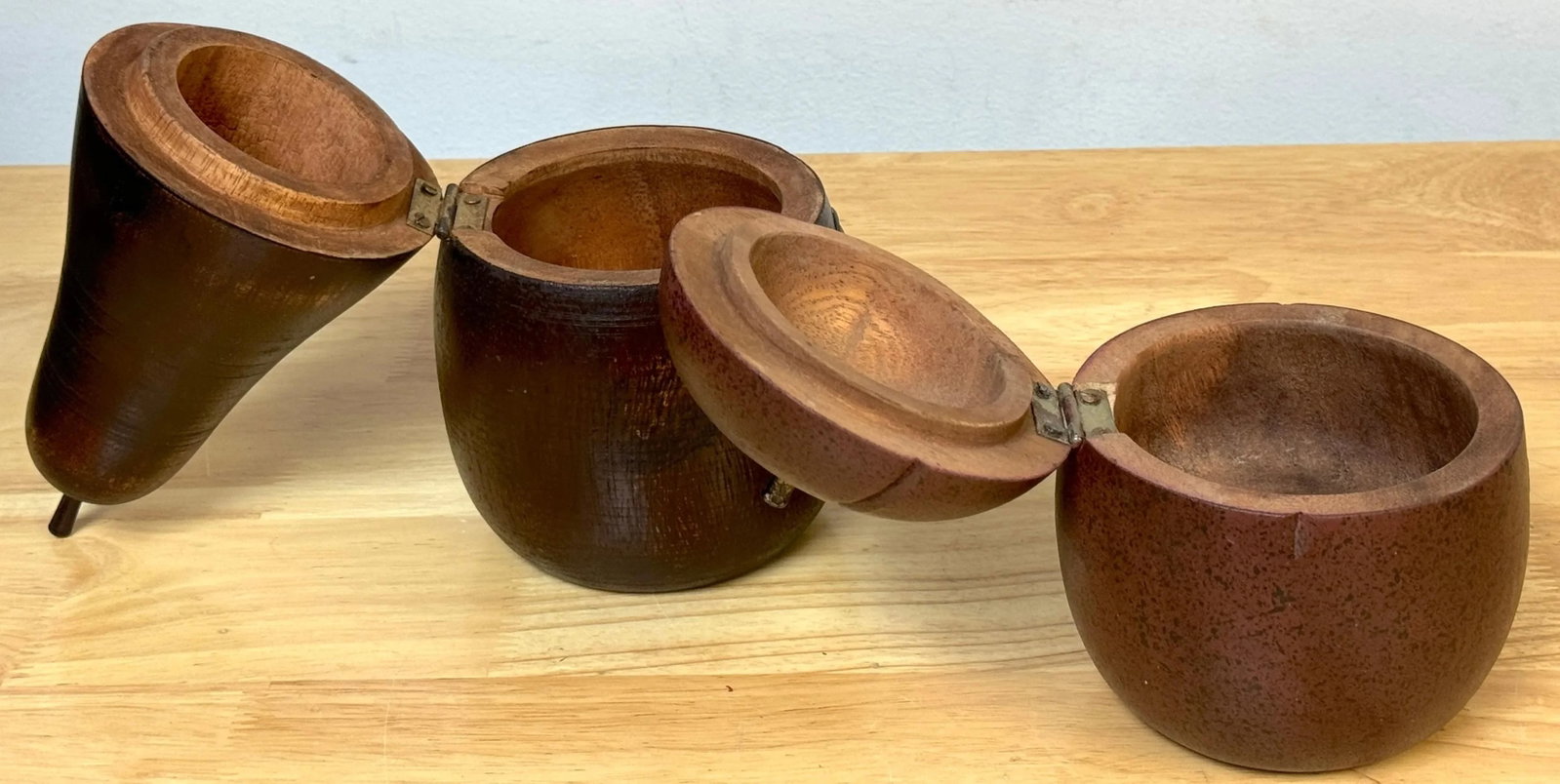 Two 20th C English Style Polychromed Carved Wood Apple & Pear Boxes/Tea Caddies - a Pair - 5