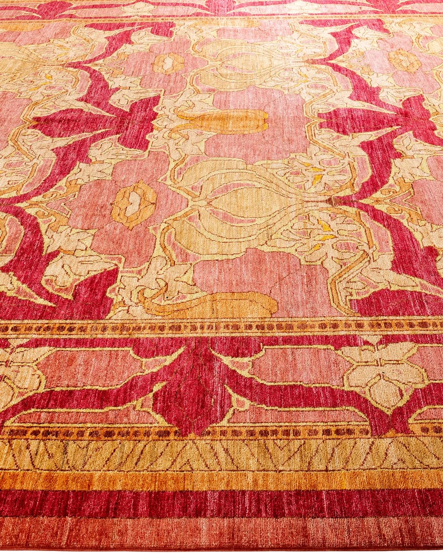 Arts & Crafts, One-of-a-Kind Hand-Knotted Area Rug - Pink, 8' 10" x 11' 10" - 4