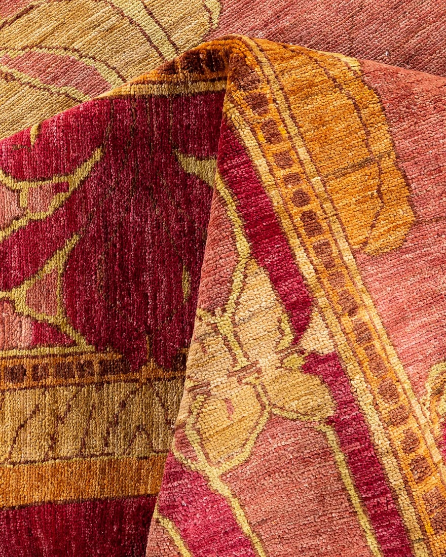 Arts & Crafts, One-of-a-Kind Hand-Knotted Area Rug - Pink, 8' 10" x 11' 10" - 7