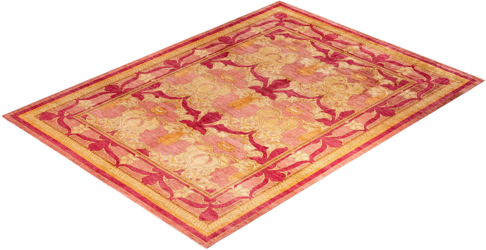 Arts & Crafts, One-of-a-Kind Hand-Knotted Area Rug - Pink, 8' 10" x 11' 10" - 8