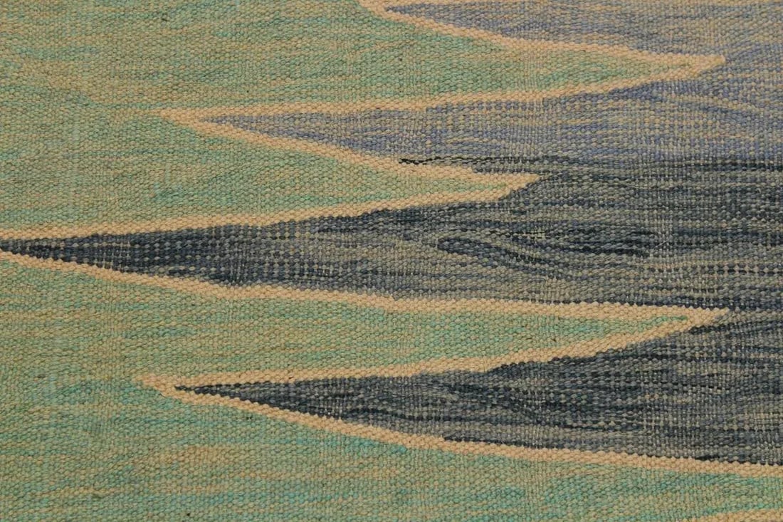 Modern Bauhaus Green Hand-Woven Kilim Wool Rug - 8'8'' * 11'11'' - 4
