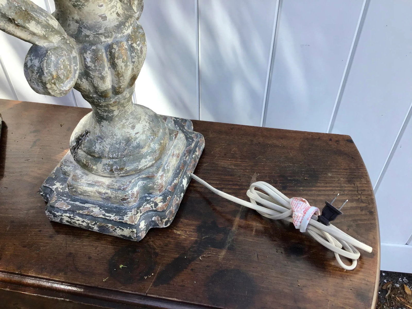 Carved Distressed Wood Italian Urn Table Lamps - 4