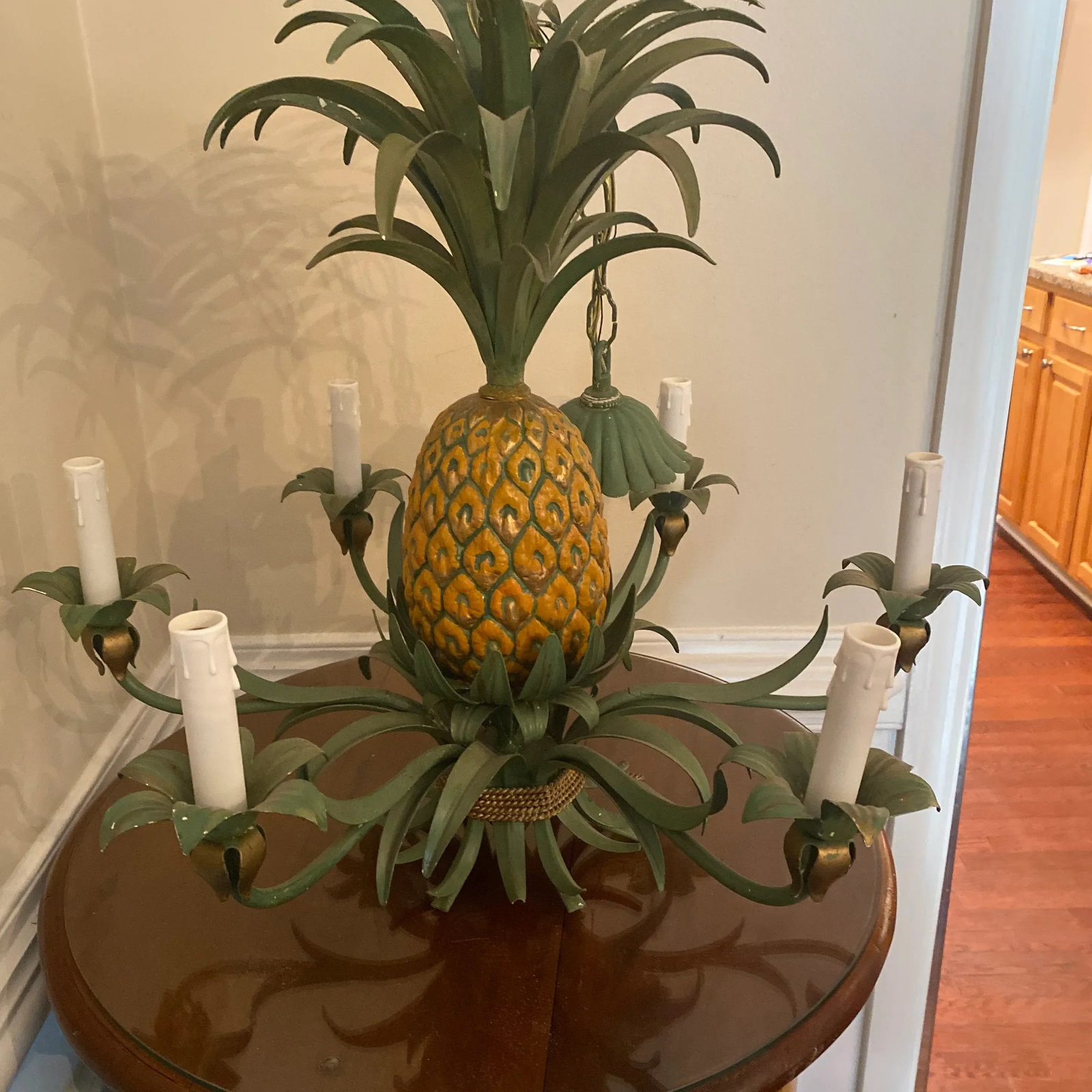 Vintage Italian Style Tole Pineapple 6 Light Chandelier - 11