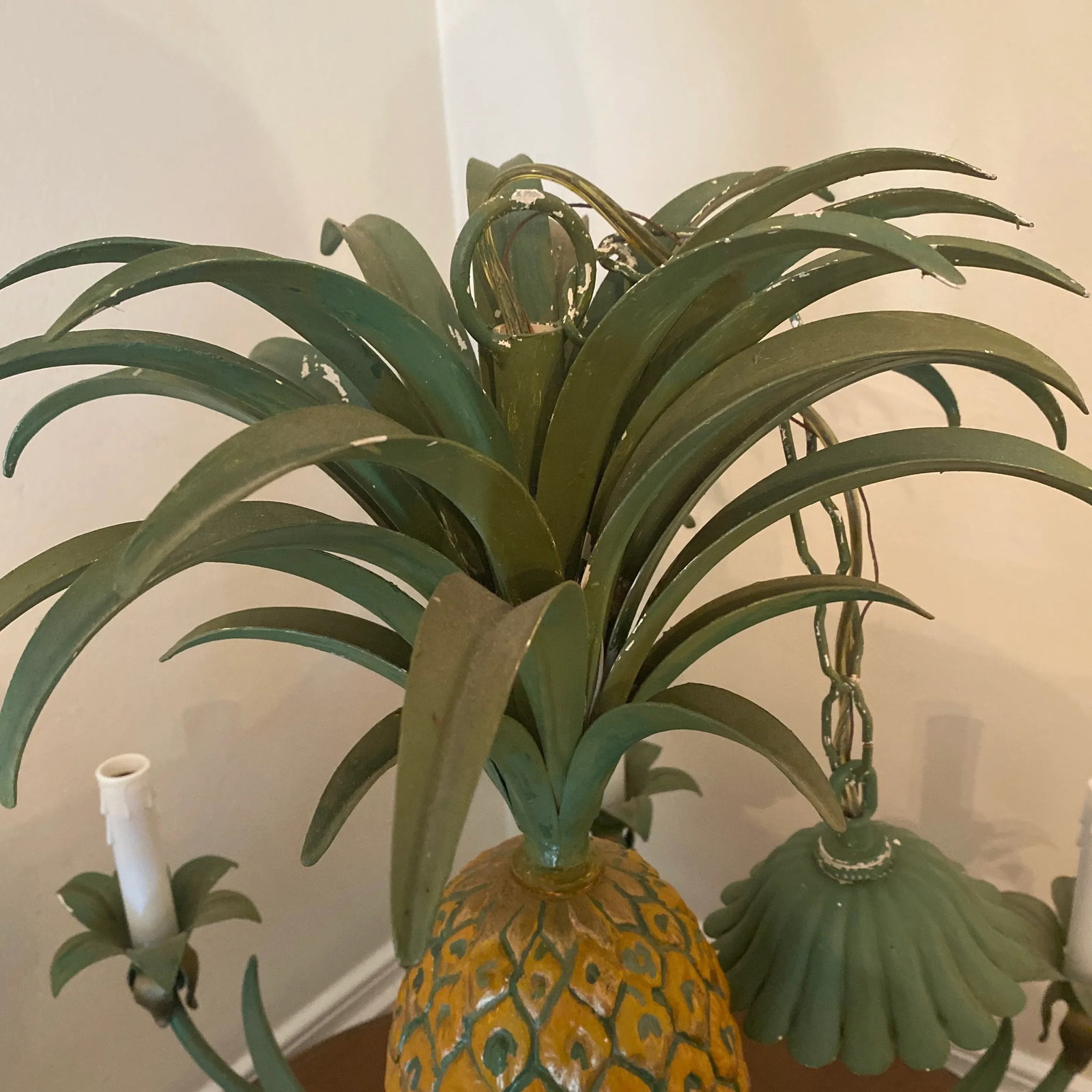 Vintage Italian Style Tole Pineapple 6 Light Chandelier - 3