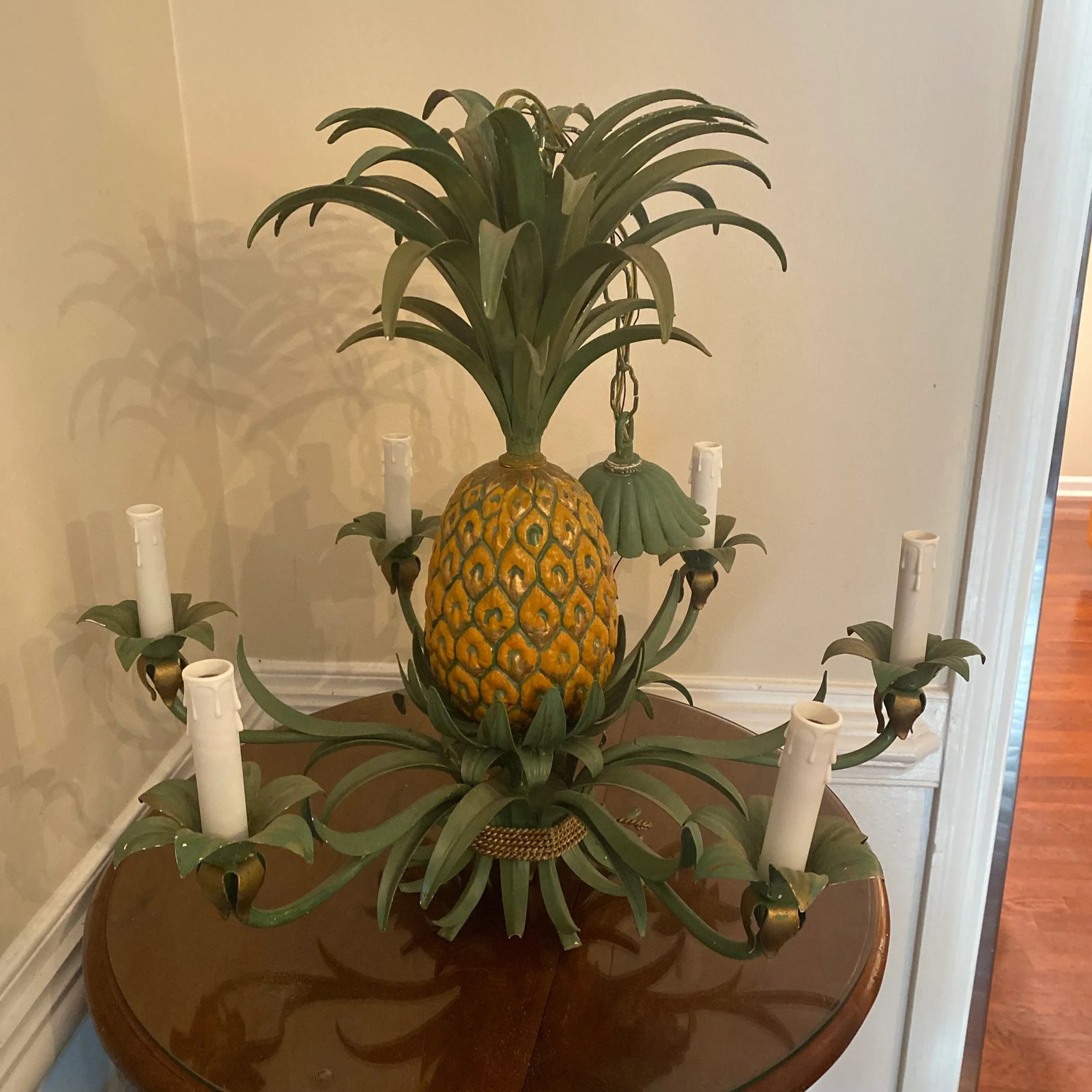 Vintage Italian Style Tole Pineapple 6 Light Chandelier - 4