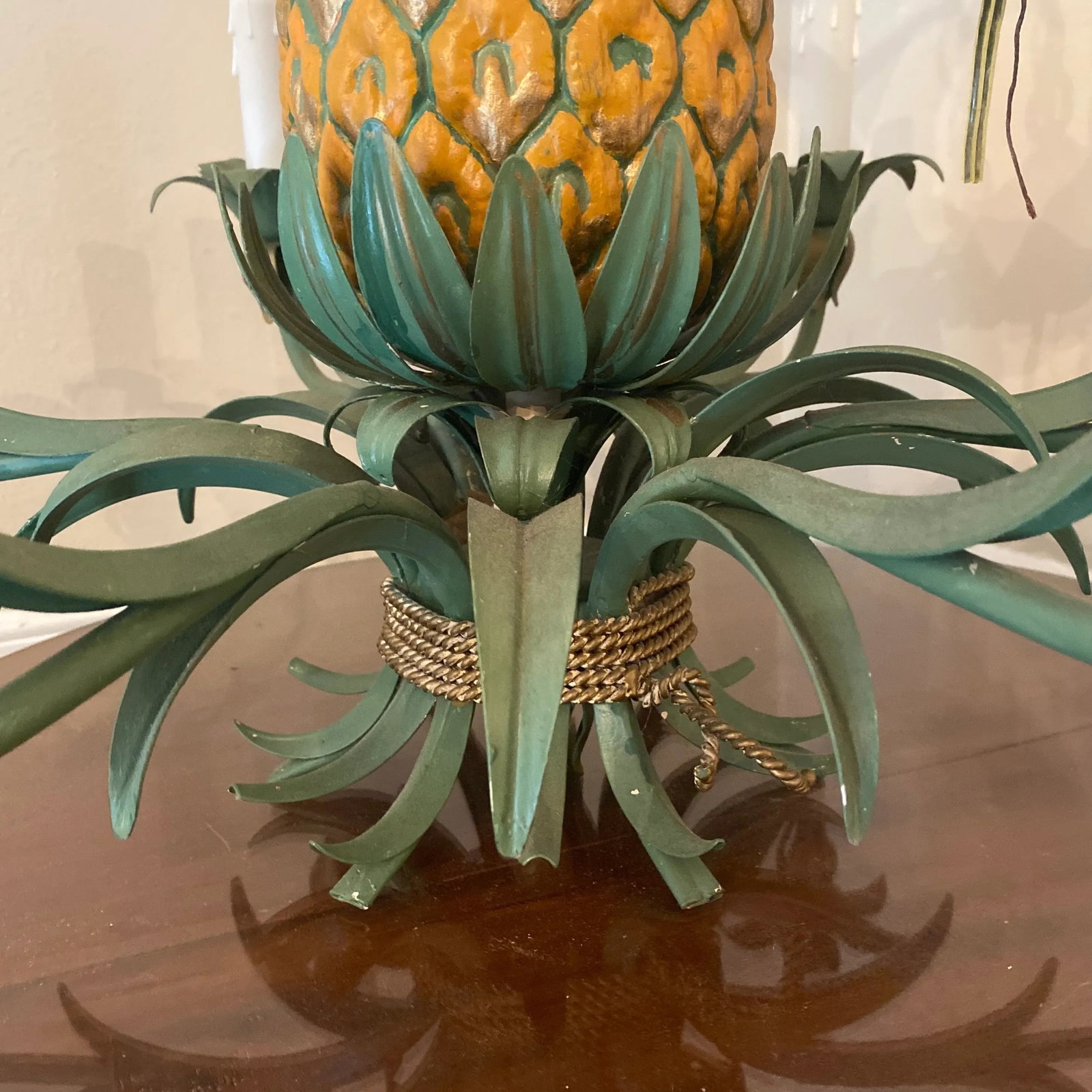 Vintage Italian Style Tole Pineapple 6 Light Chandelier - 8