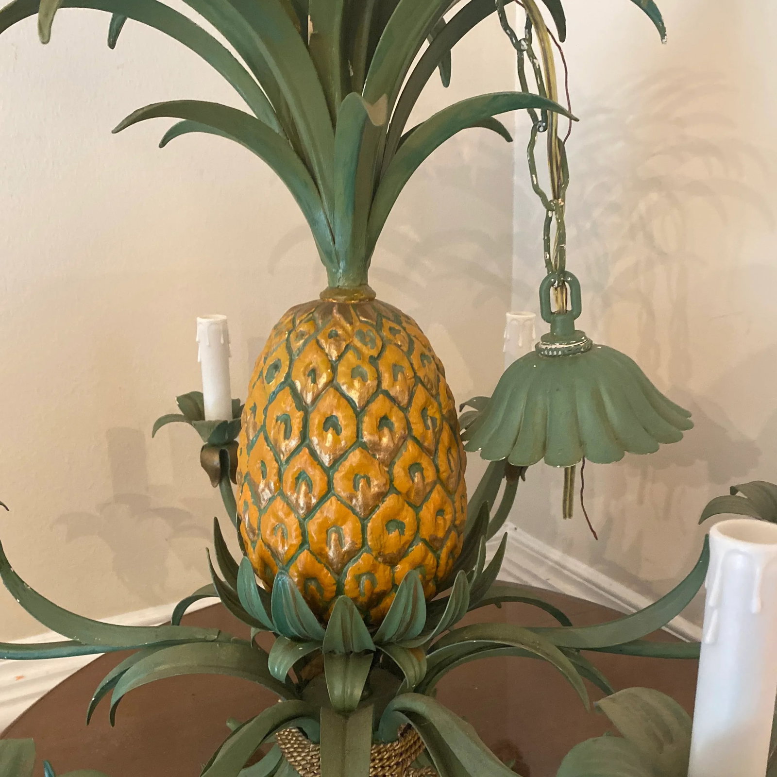 Vintage Italian Style Tole Pineapple 6 Light Chandelier - 9