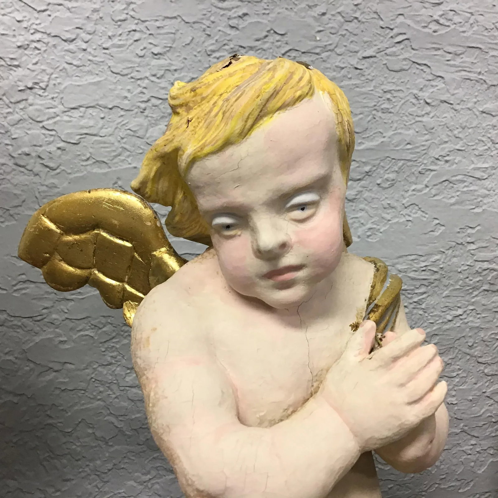19th Century Wood Hand Carved Cherubs or Angels - a Pair - 4