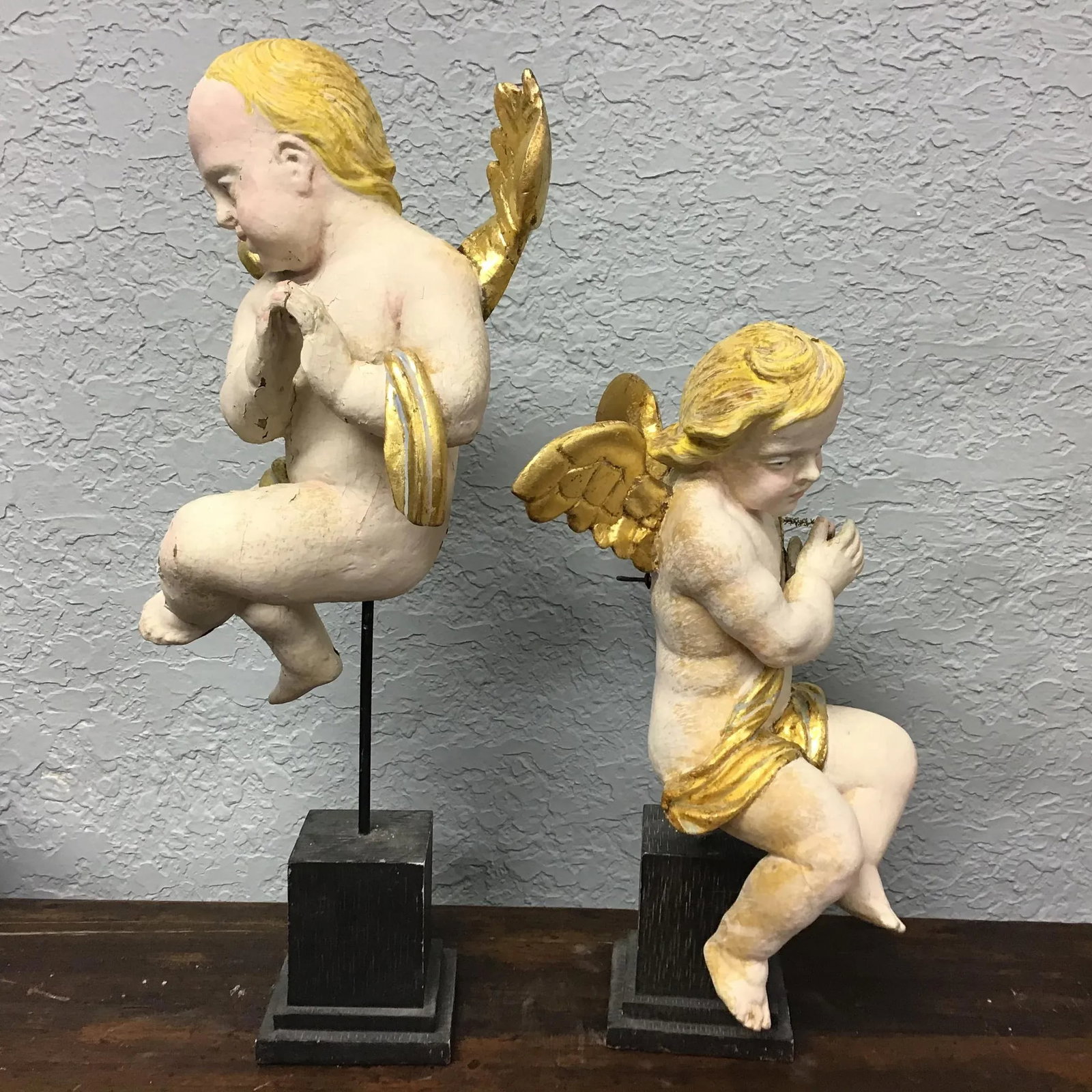 19th Century Wood Hand Carved Cherubs or Angels - a Pair - 9