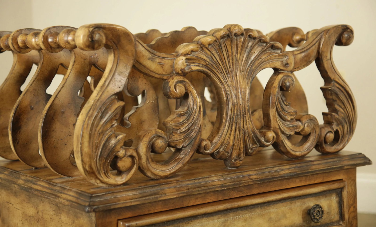Regency Style Canterbury Magazine Rack With Drawer - 11