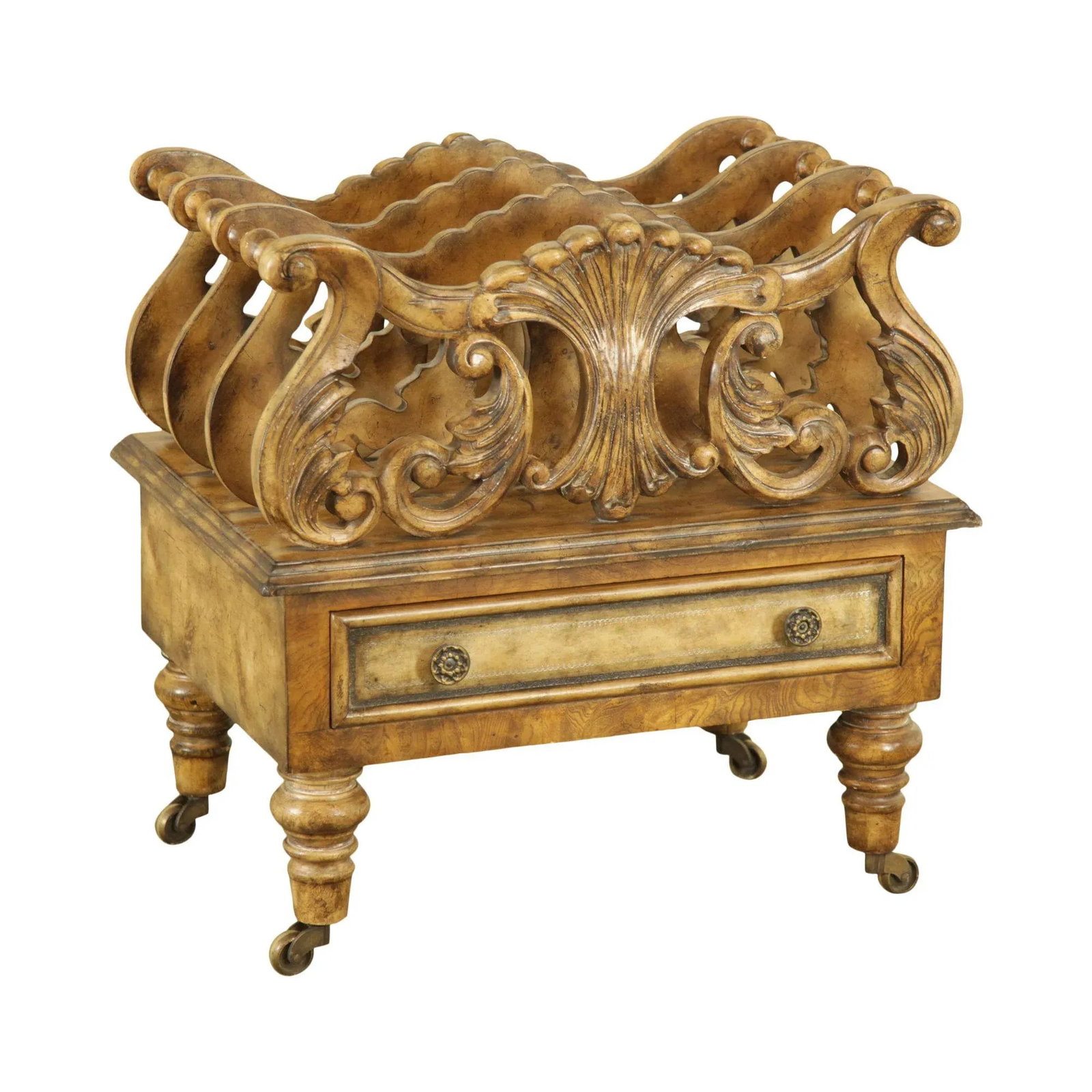 Regency Style Canterbury Magazine Rack With Drawer - 12