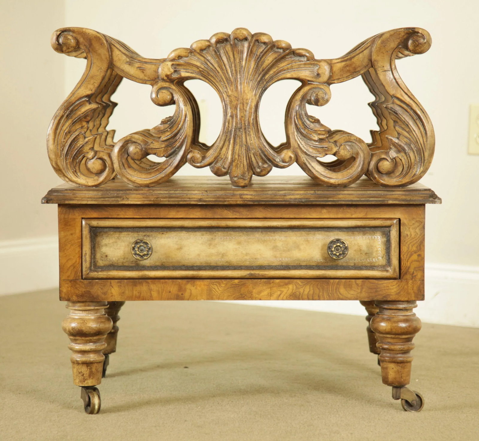 Regency Style Canterbury Magazine Rack With Drawer - 3