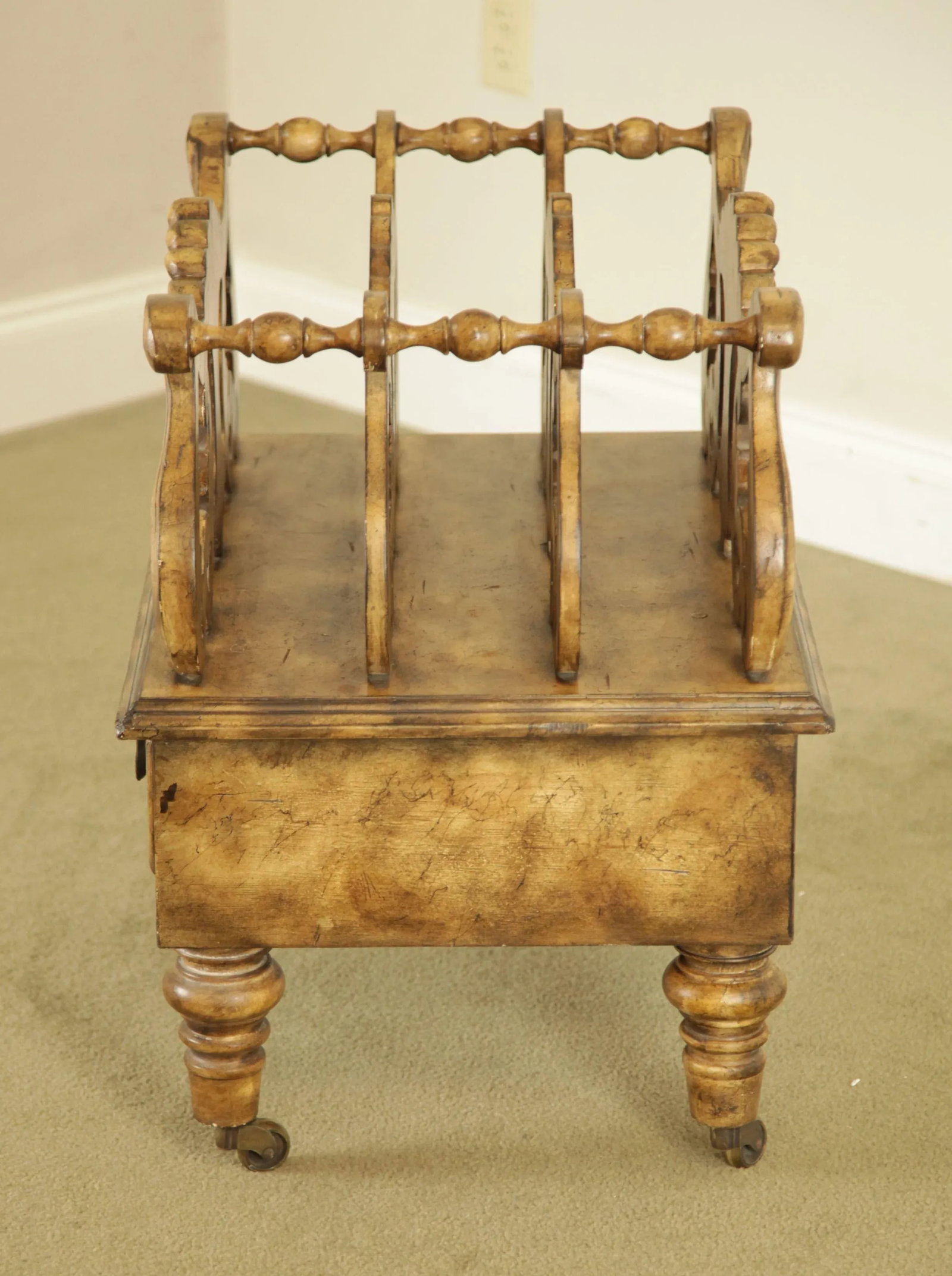 Regency Style Canterbury Magazine Rack With Drawer - 4