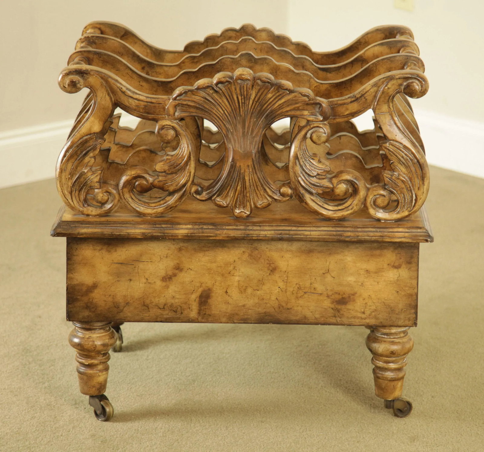 Regency Style Canterbury Magazine Rack With Drawer - 5