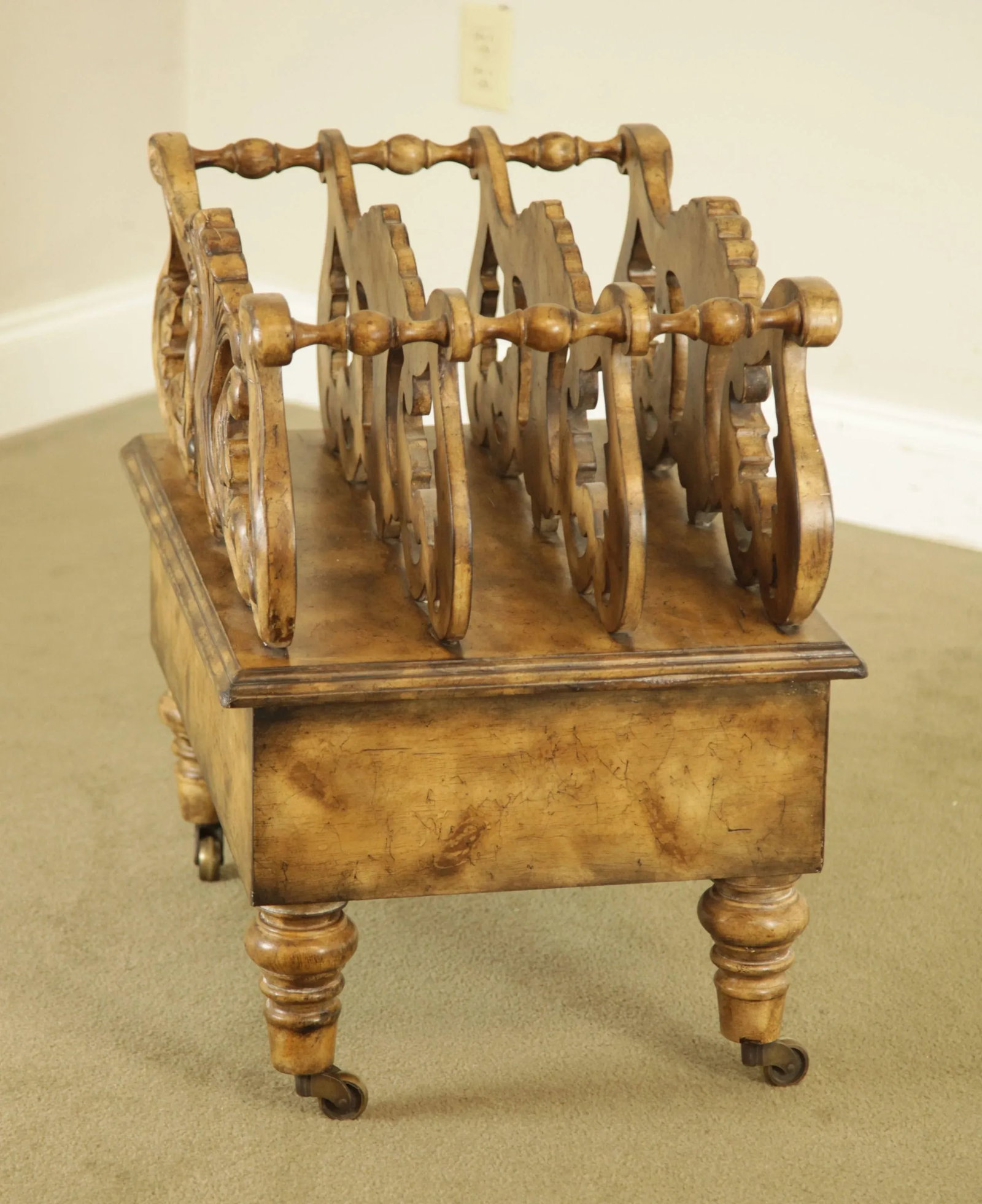 Regency Style Canterbury Magazine Rack With Drawer - 6