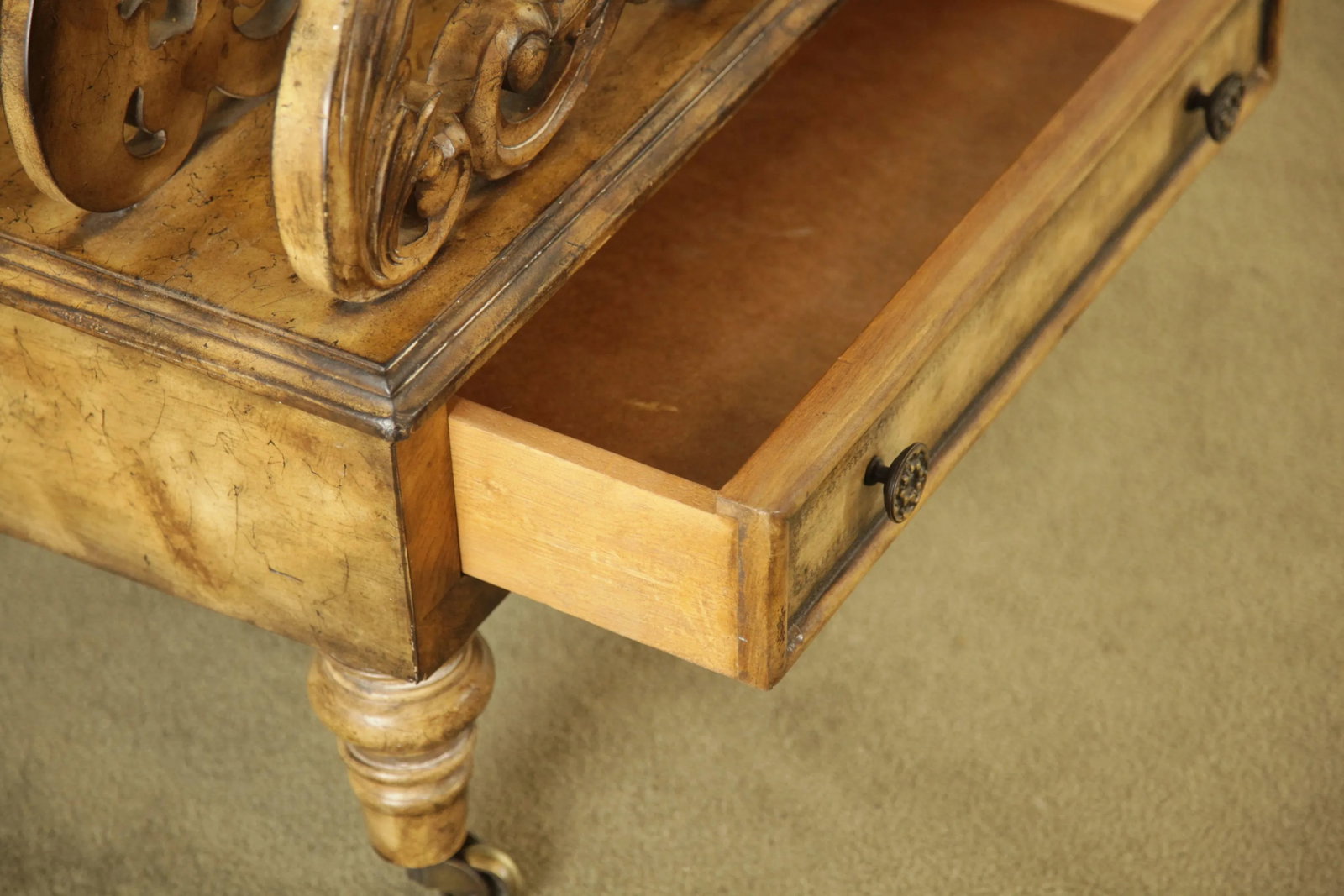 Regency Style Canterbury Magazine Rack With Drawer - 8
