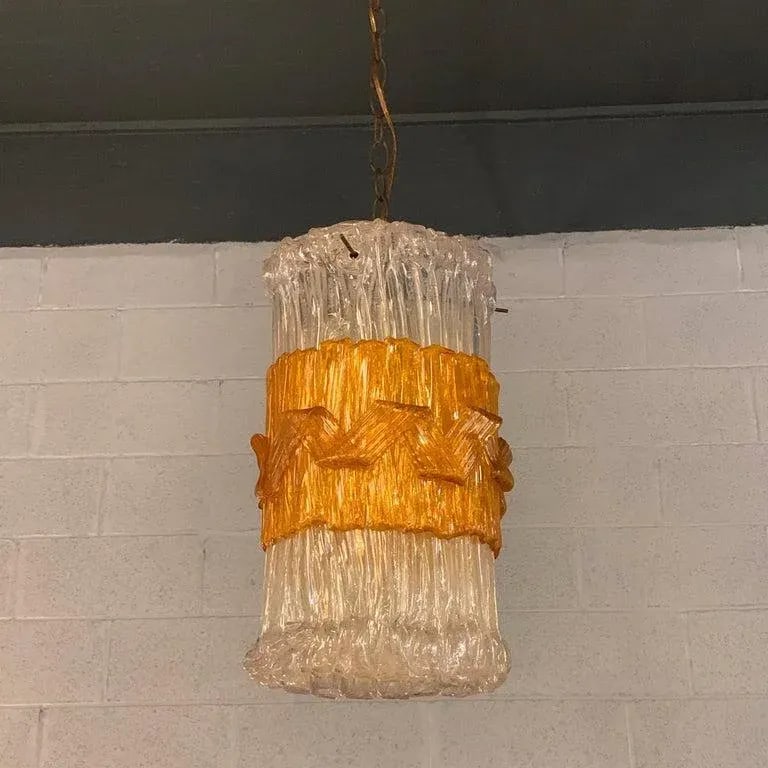 Mid-Century Brutalist Lucite Cylinder Pendant Light - 2