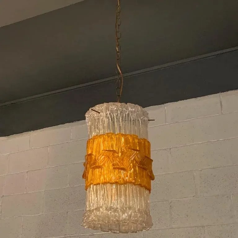 Mid-Century Brutalist Lucite Cylinder Pendant Light - 3