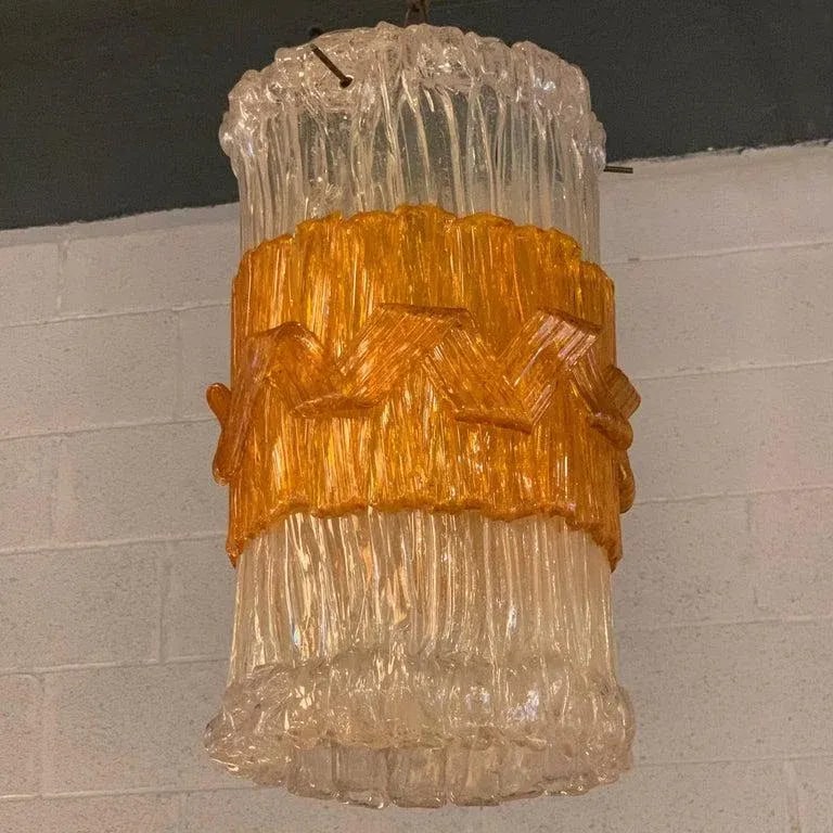 Mid-Century Brutalist Lucite Cylinder Pendant Light - 5